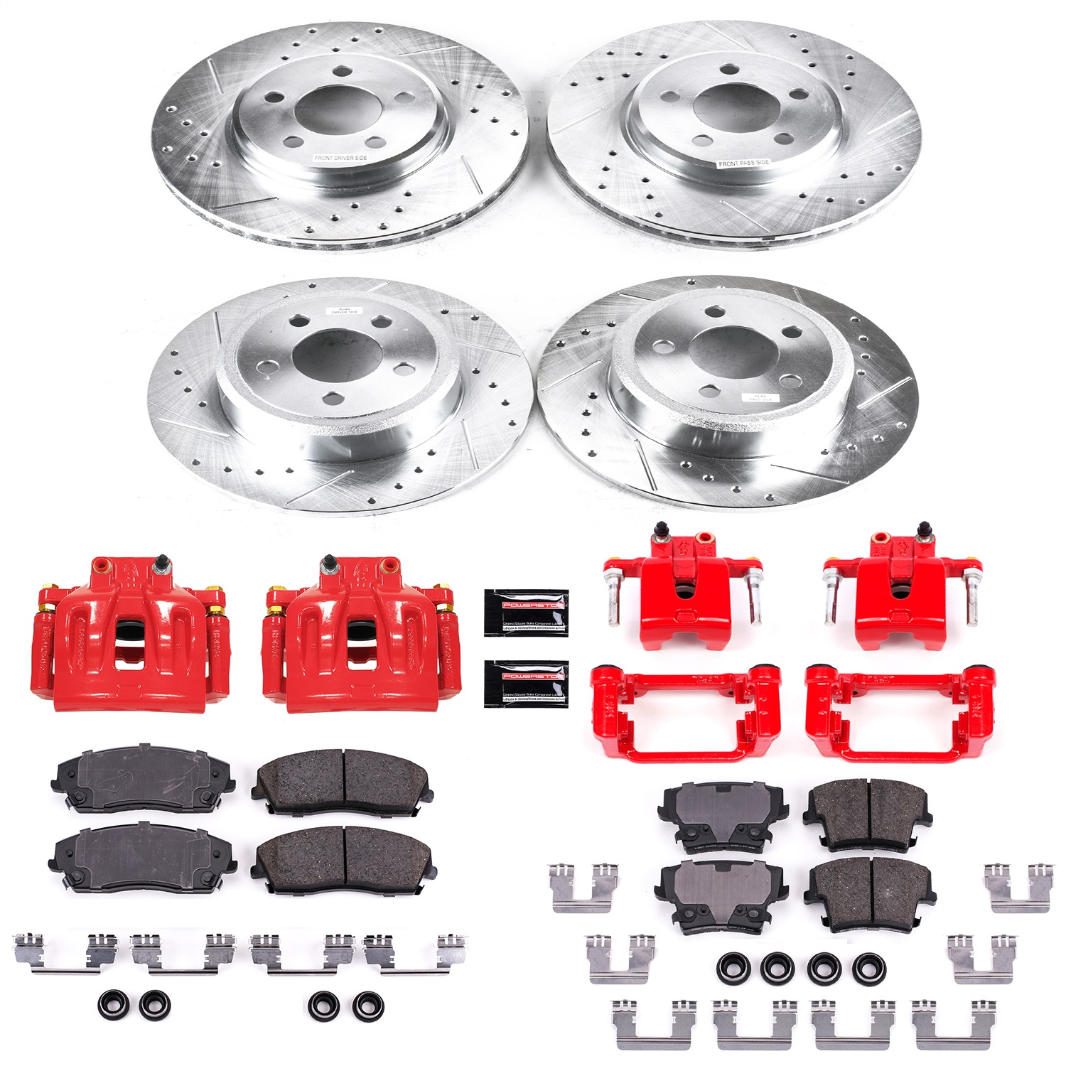 Power Stop - KC1715A - Front and Rear - Disc Brake Pad/Caliper and Rotor Kit