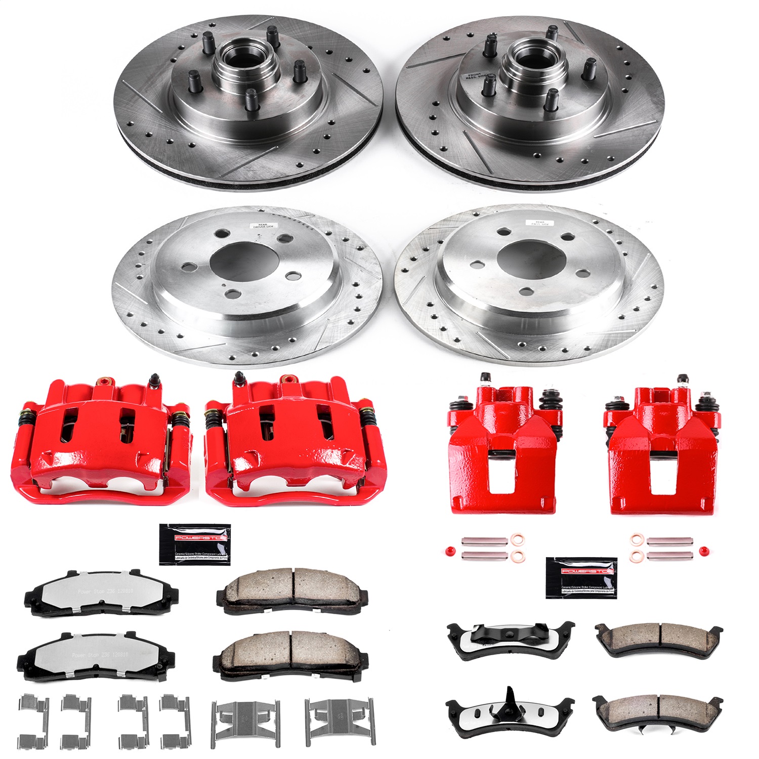 Power Stop - KC1855-36 - Front and Rear - Disc Brake Pad/Caliper and Rotor Kit