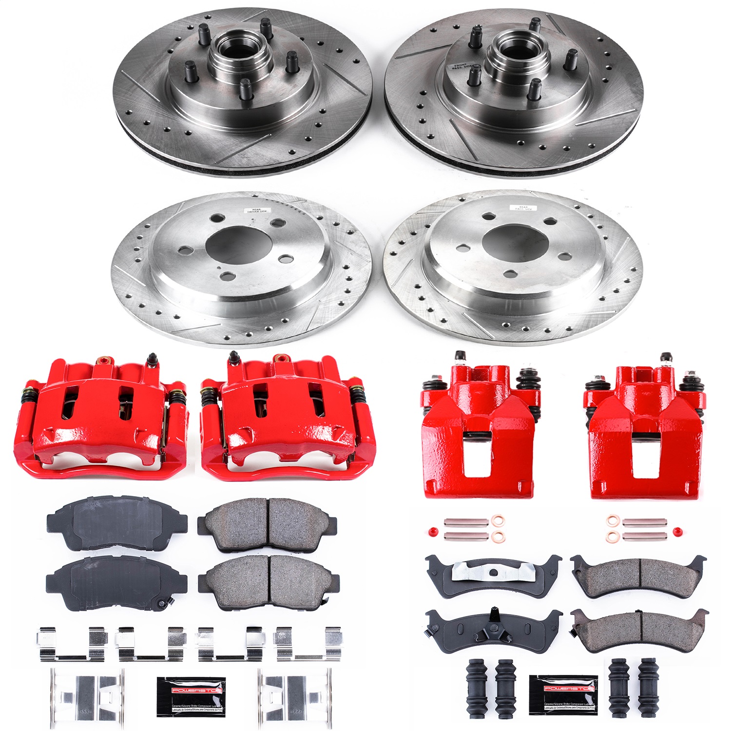Power Stop - KC1855 - Front and Rear - Disc Brake Pad/Caliper and Rotor Kit