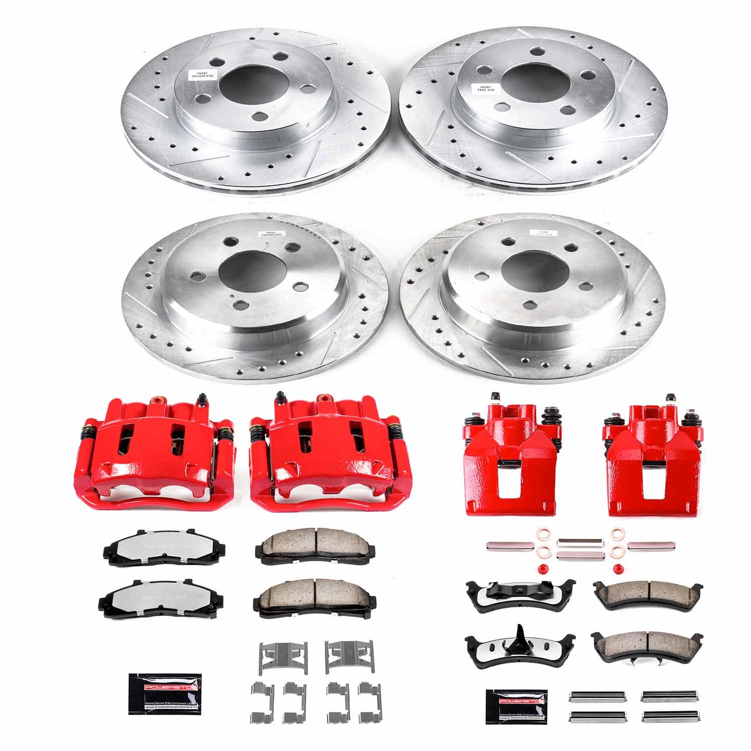 Power Stop - KC1861-36 - Front and Rear - Disc Brake Pad/Caliper and Rotor Kit