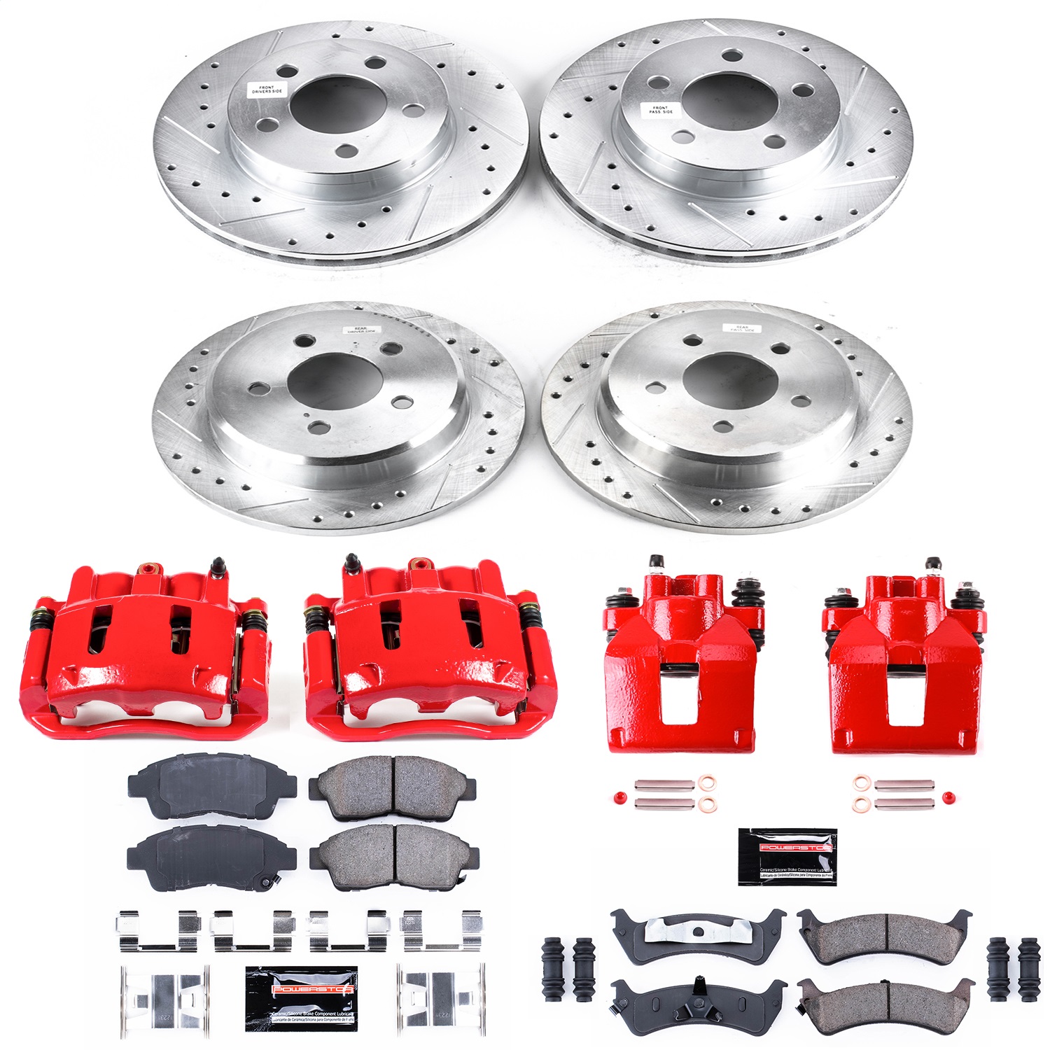 Power Stop - KC1861 - Front and Rear - Disc Brake Pad/Caliper and Rotor Kit