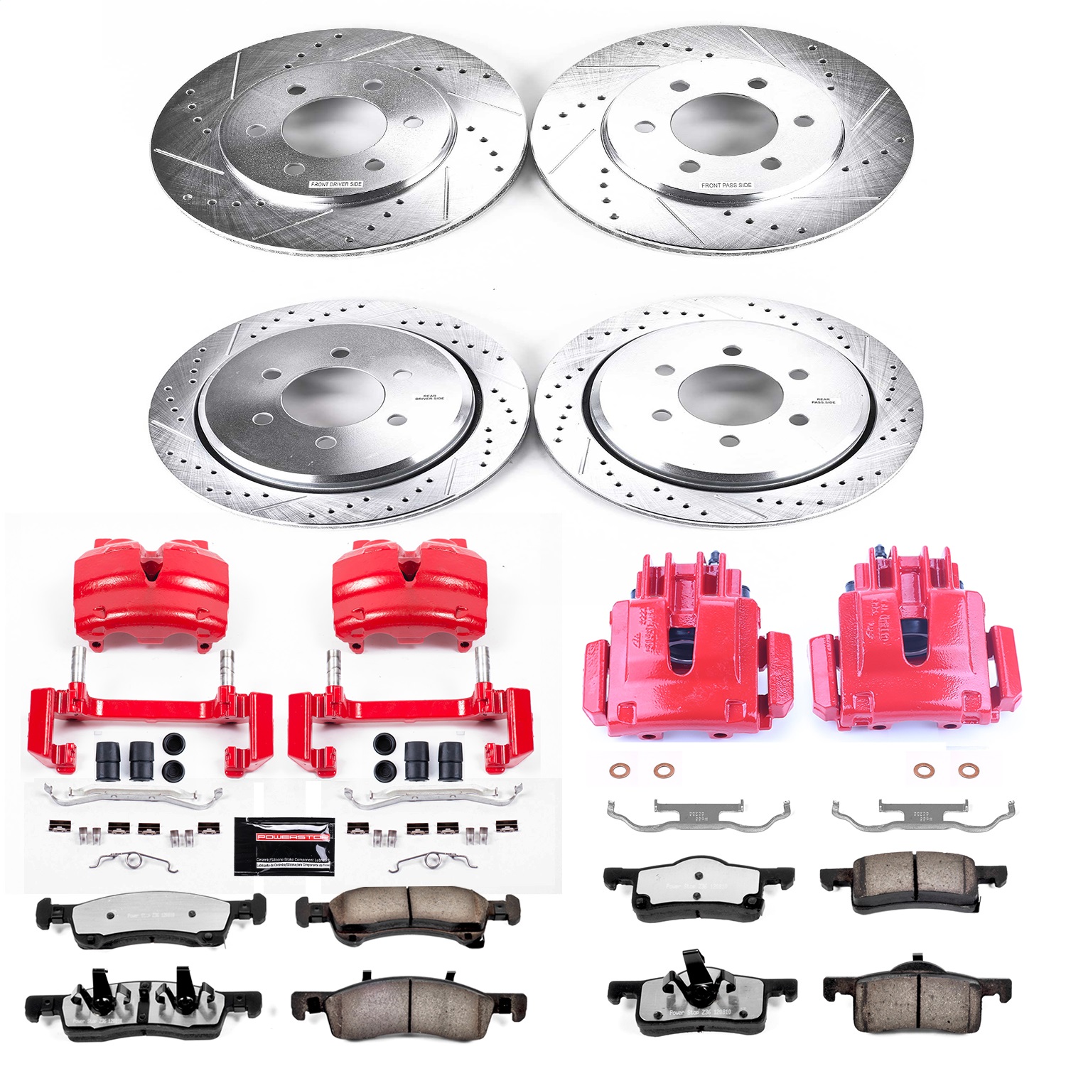Power Stop - KC1934-36 - Front and Rear - Disc Brake Pad/Caliper and Rotor Kit