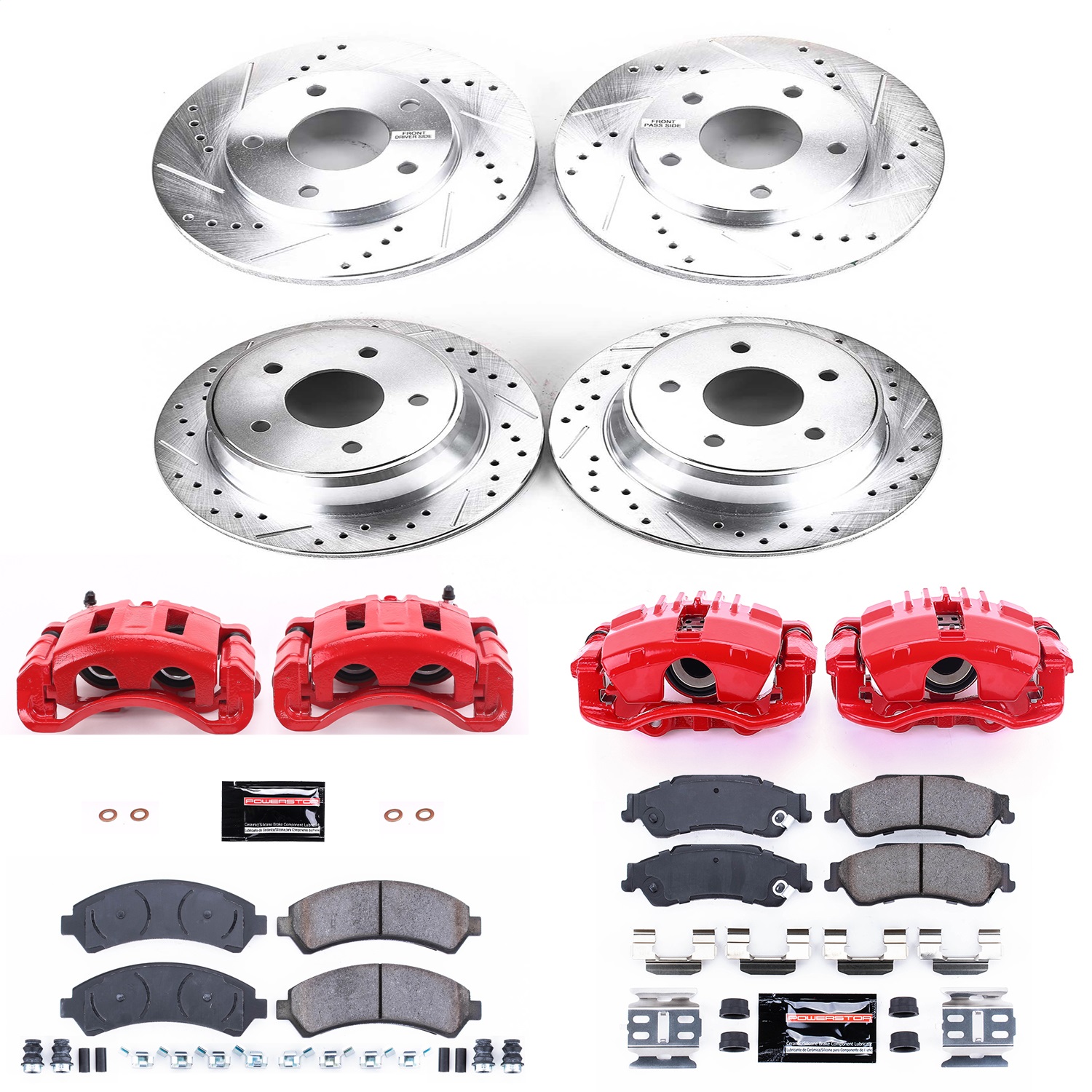 Power Stop - KC2005 - Front and Rear - Disc Brake Pad/Caliper and Rotor Kit