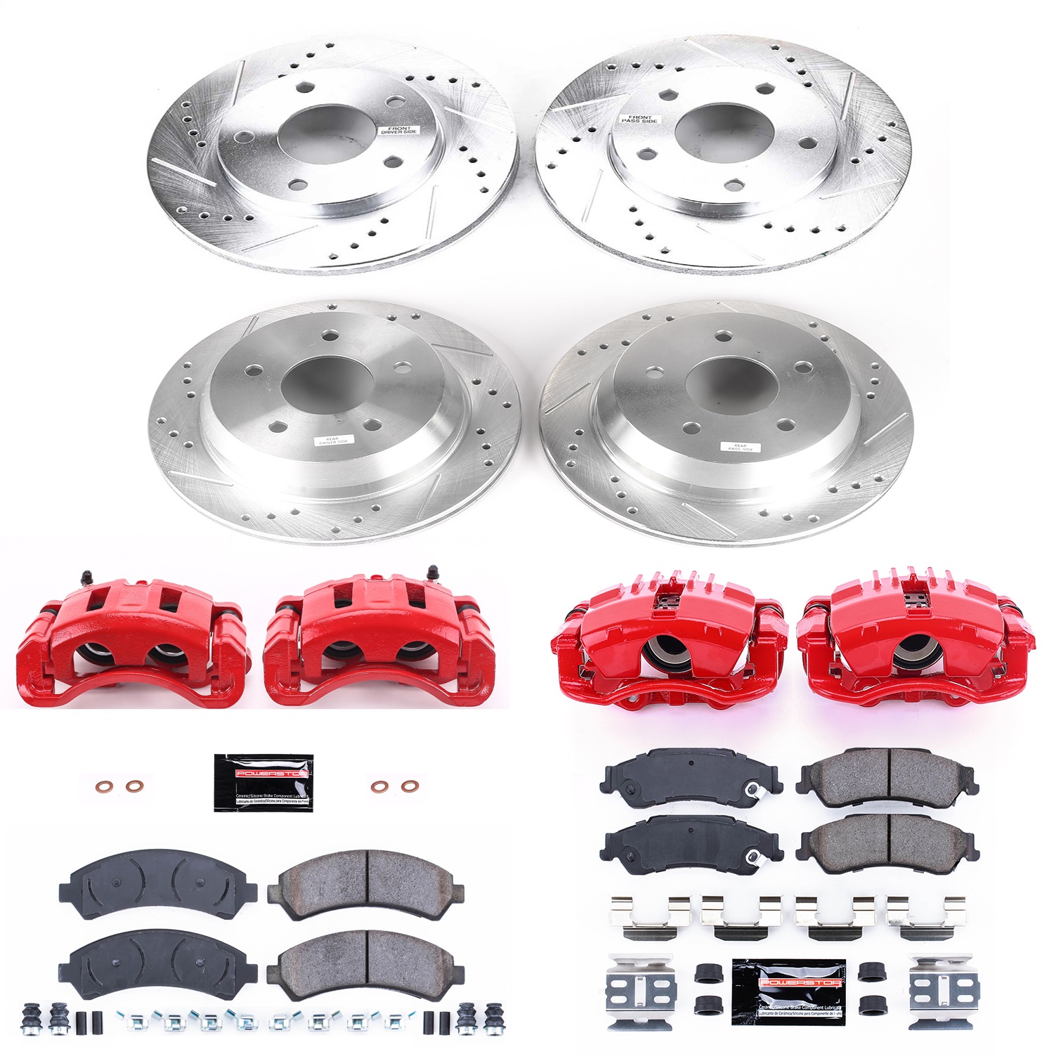 Power Stop - KC2006 - Front and Rear - Disc Brake Pad/Caliper and Rotor Kit