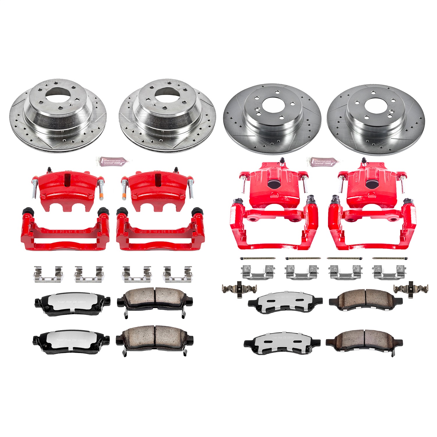 Power Stop - KC2085B-36 - Front and Rear - Disc Brake Pad/Caliper and Rotor Kit