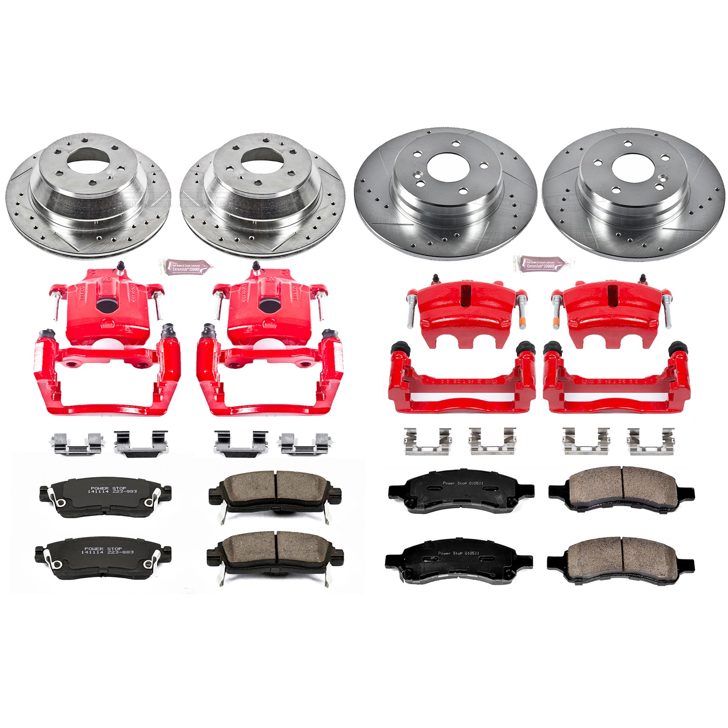 Power Stop - KC2085B - Front and Rear - Disc Brake Pad/Caliper and Rotor Kit