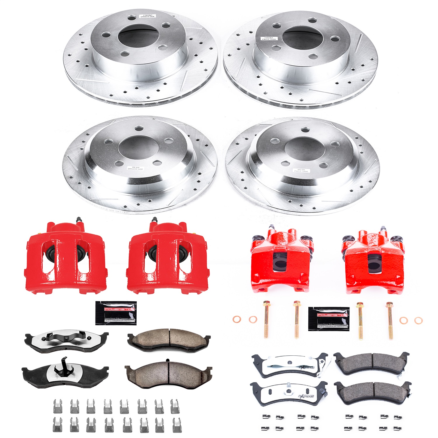 Power Stop - KC2121-36 - Front and Rear - Disc Brake Pad/Caliper and Rotor Kit