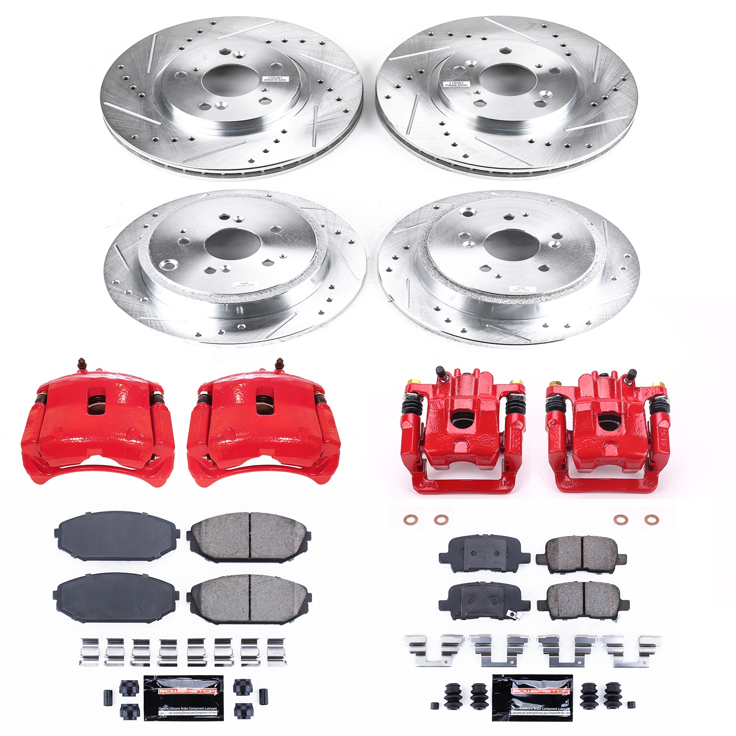 Power Stop - KC2300 - Front and Rear - Disc Brake Pad/Caliper and Rotor Kit