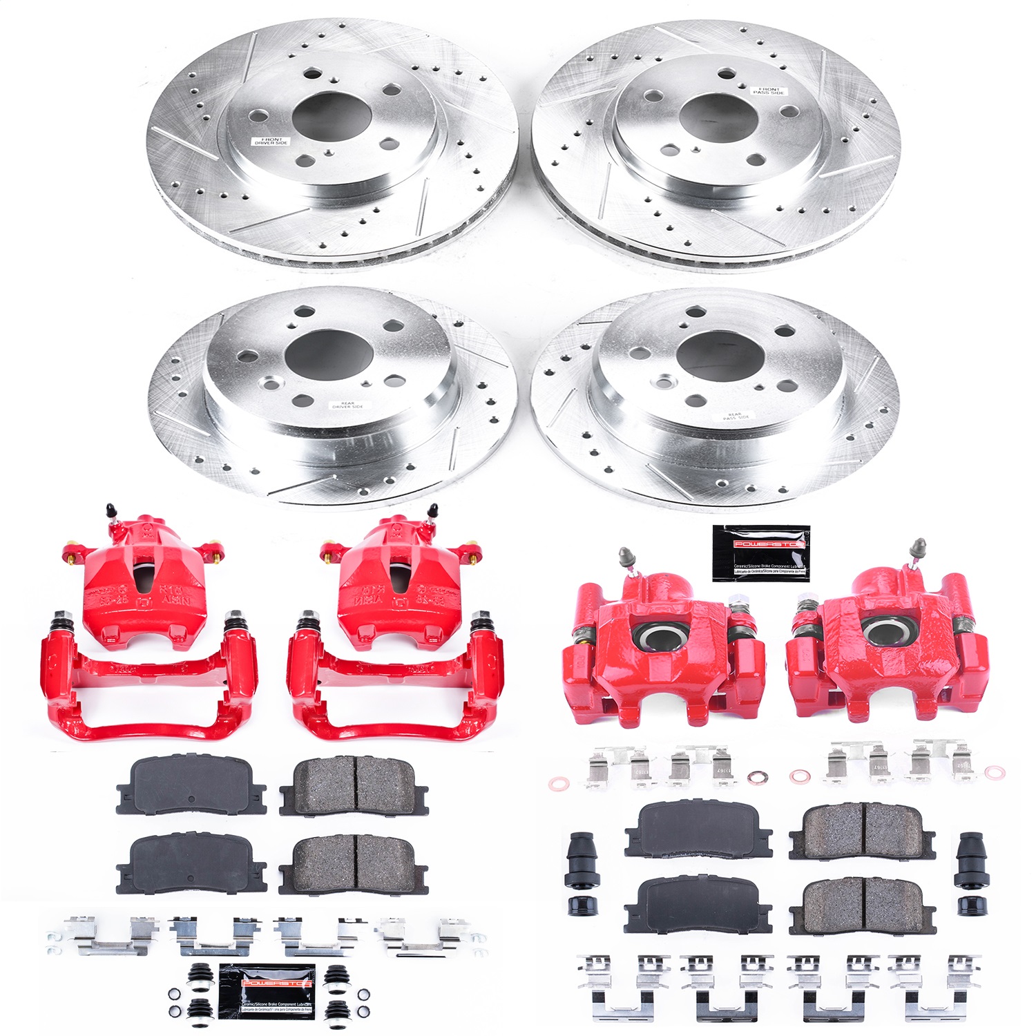 Power Stop - KC2413A - Front and Rear - Disc Brake Pad/Caliper and Rotor Kit