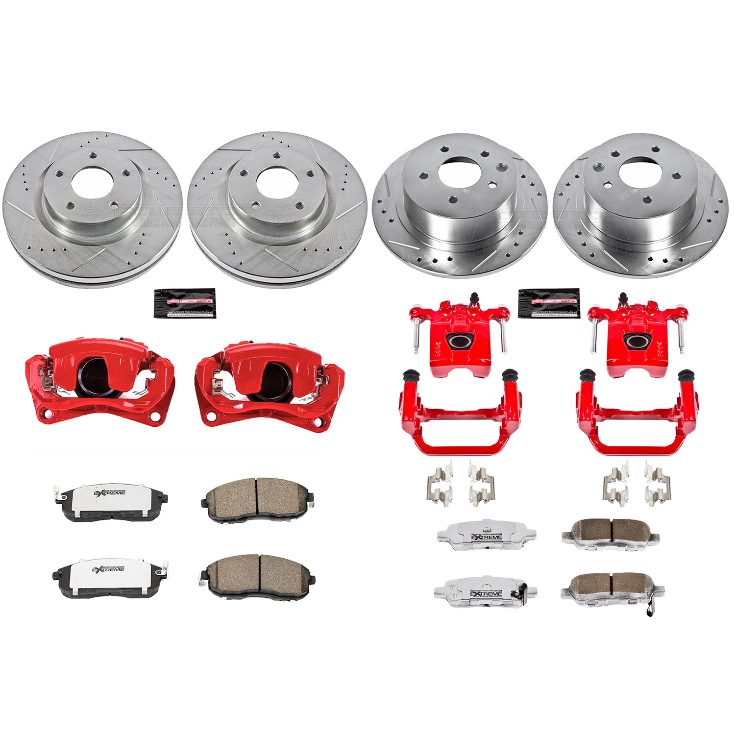Power Stop - KC242-26 - Front and Rear - Disc Brake Pad/Caliper and Rotor Kit