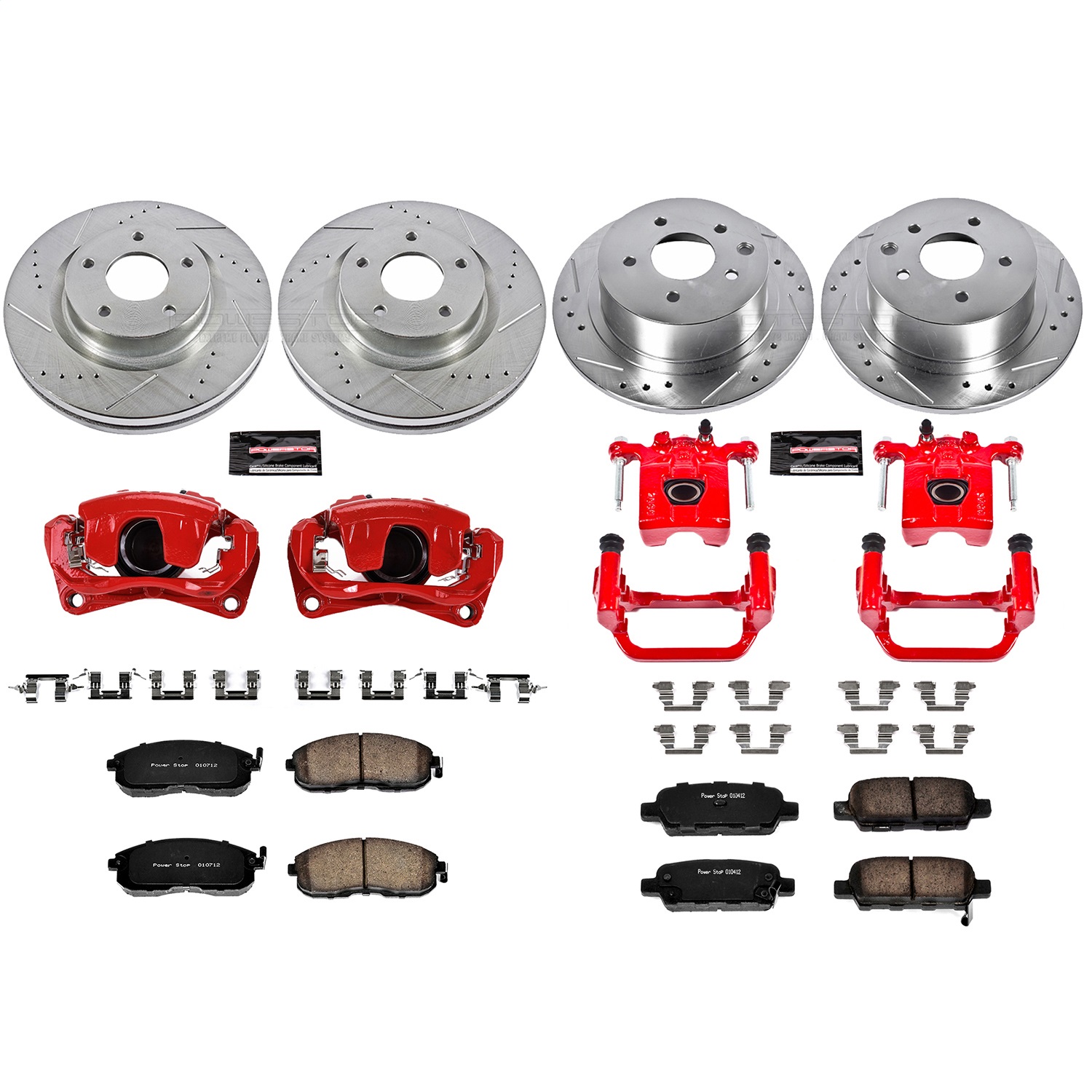 Power Stop - KC242 - Front and Rear - Disc Brake Pad/Caliper and Rotor Kit