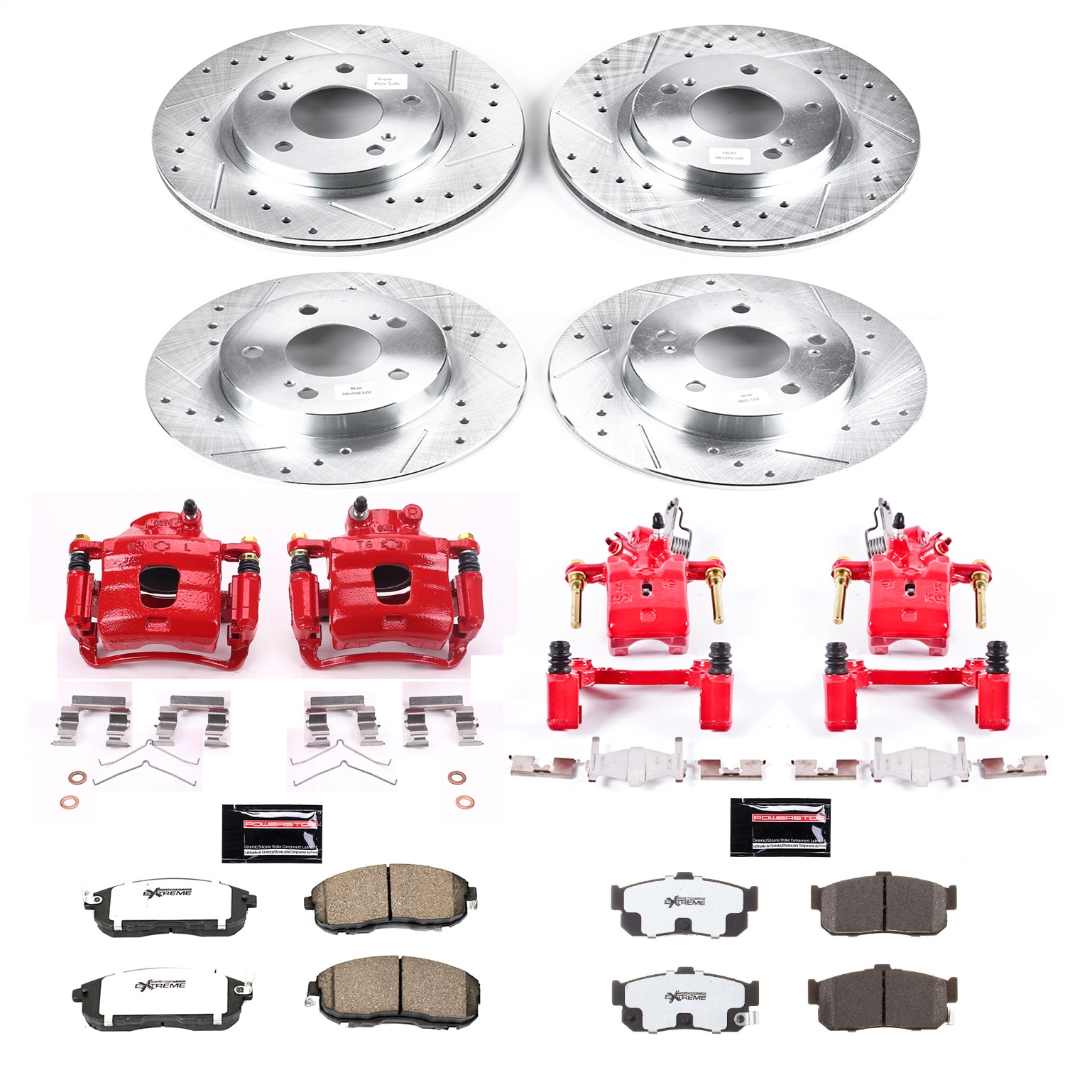 Power Stop - KC2704A-26 - Front and Rear - Disc Brake Pad/Caliper and Rotor Kit