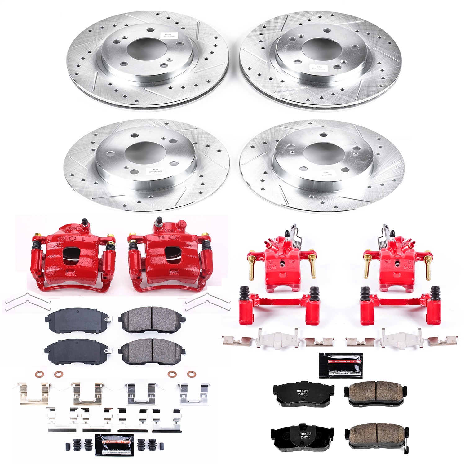 Power Stop - KC2704A - Front and Rear - Disc Brake Pad/Caliper and Rotor Kit