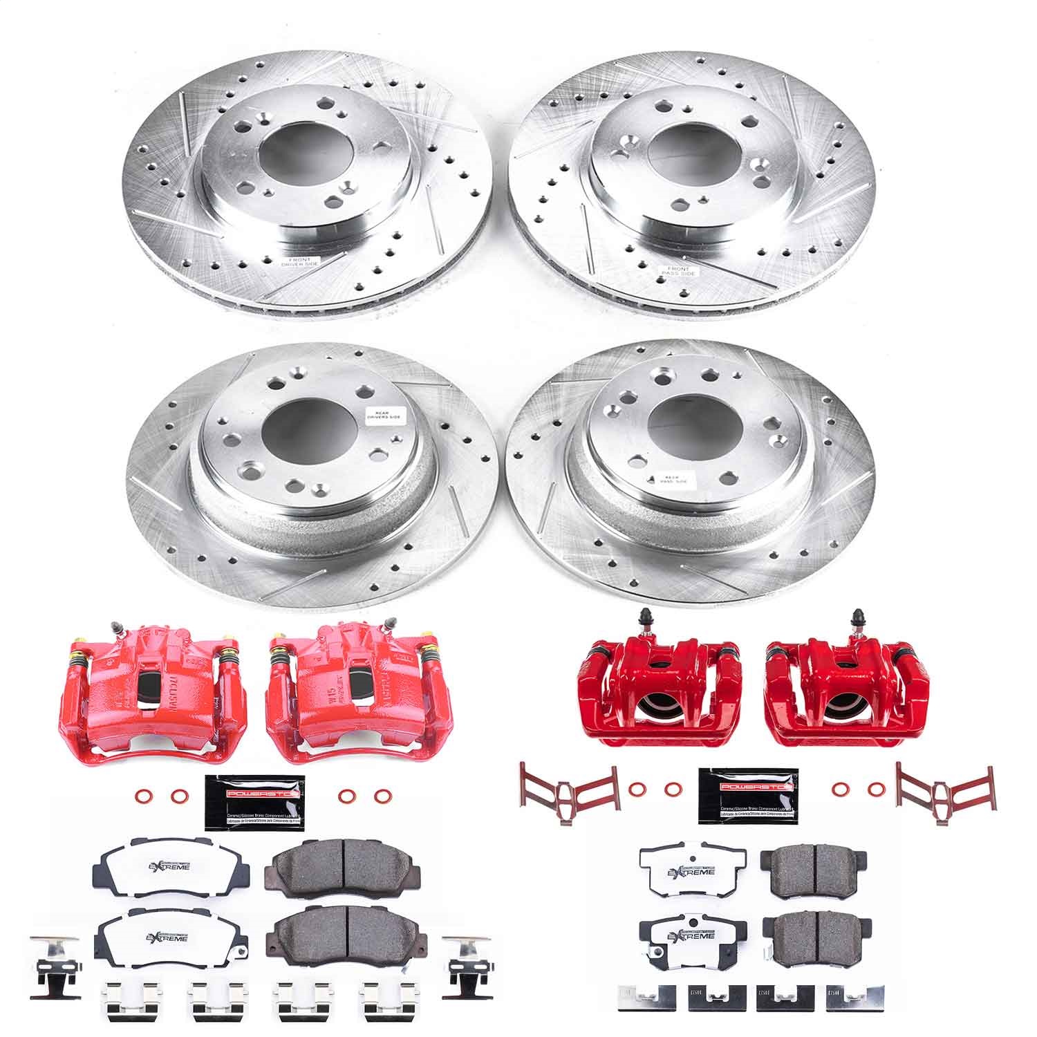 Power Stop - KC2717-26 - Front and Rear - Disc Brake Pad/Caliper and Rotor Kit