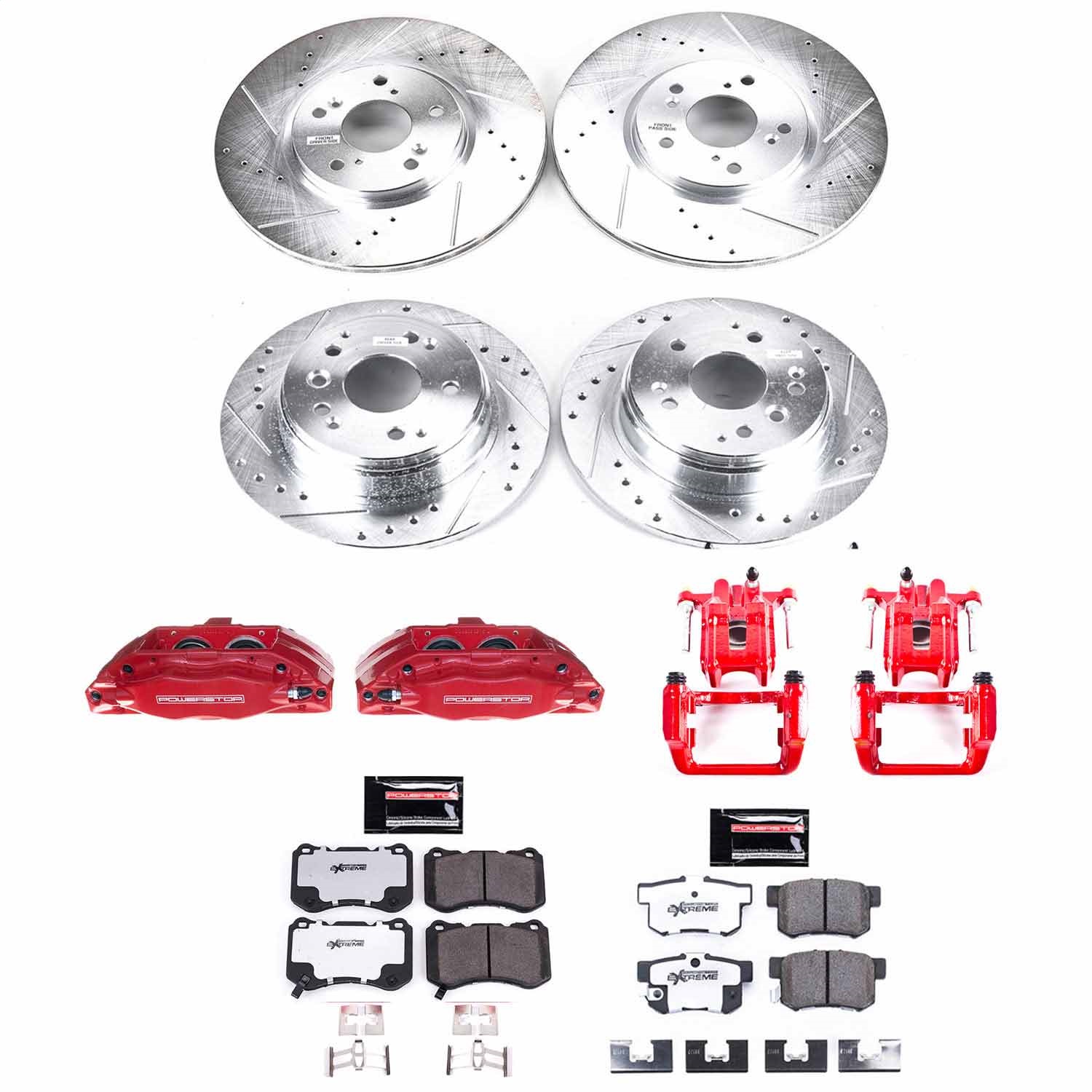 Power Stop - KC2718-26 - Front and Rear - Disc Brake Pad/Caliper and Rotor Kit