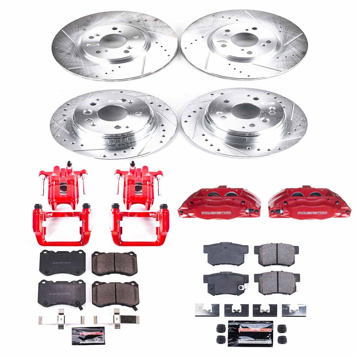 Power Stop - KC2718 - Front and Rear - Disc Brake Pad/Caliper and Rotor Kit
