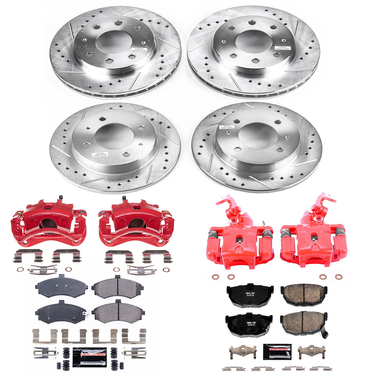 Power Stop - KC2779A - Front and Rear - Disc Brake Pad/Caliper and Rotor Kit