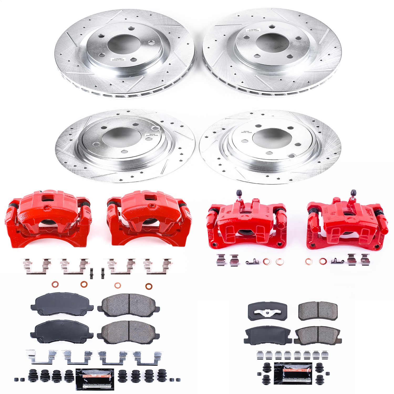 Power Stop - KC2848B - Front and Rear - Disc Brake Pad/Caliper and Rotor Kit