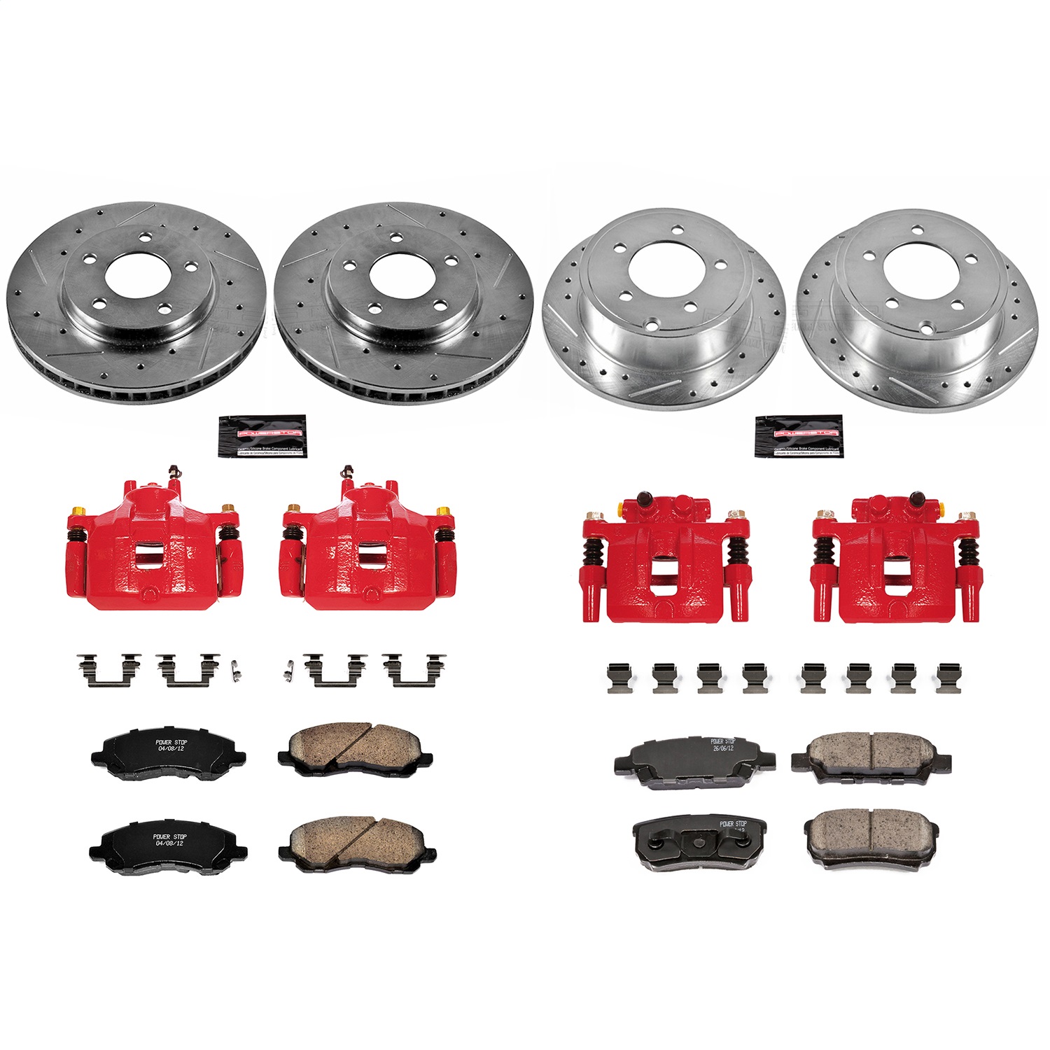 Power Stop - KC4017A - Front and Rear - Disc Brake Pad/Caliper and Rotor Kit