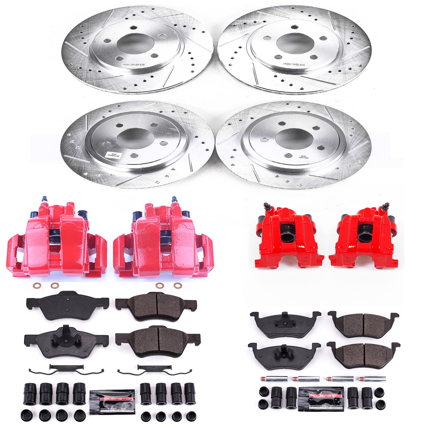 Power Stop - KC4024A - Front and Rear - Disc Brake Pad/Caliper and Rotor Kit