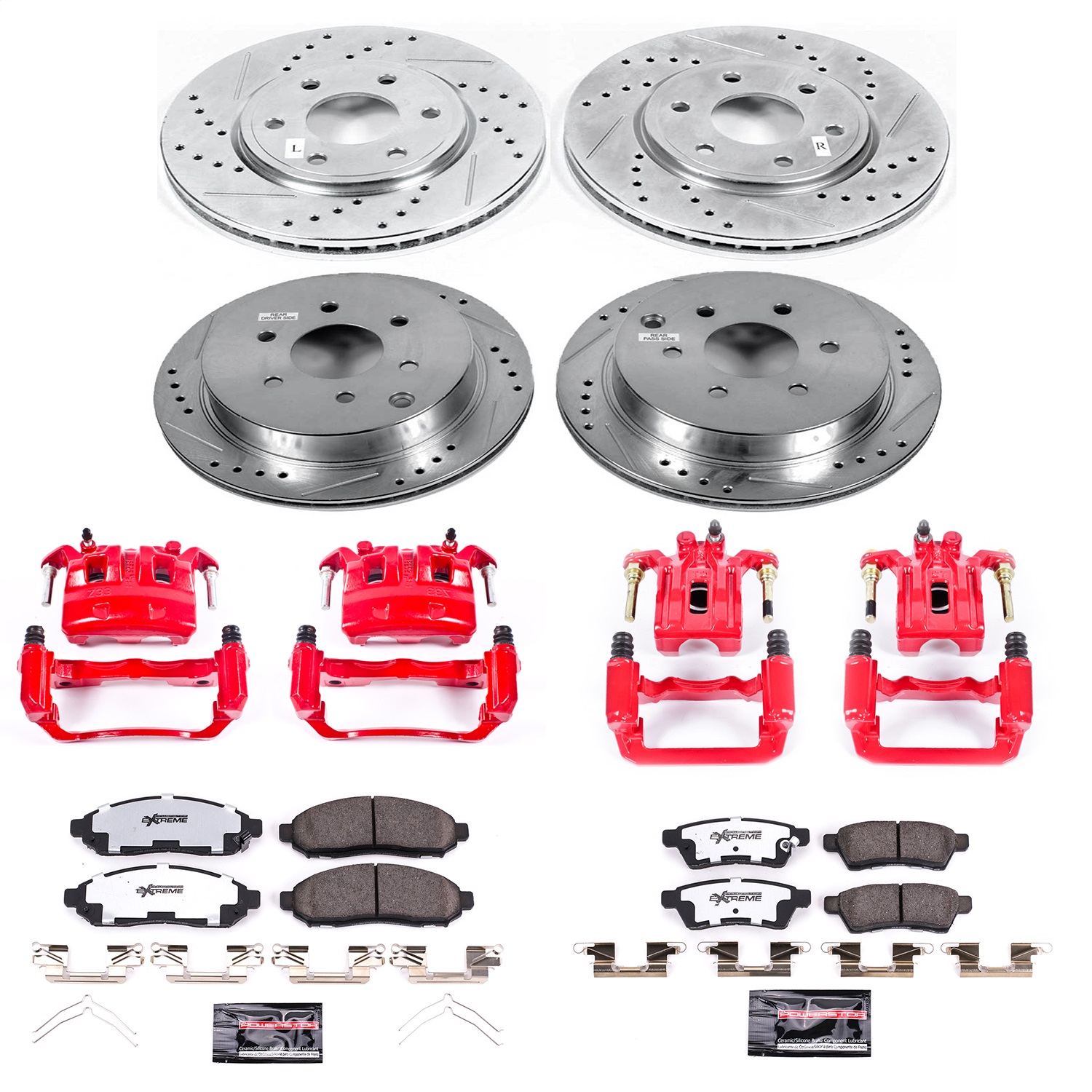 Power Stop - KC4063-36 - Front and Rear - Disc Brake Pad/Caliper and Rotor Kit