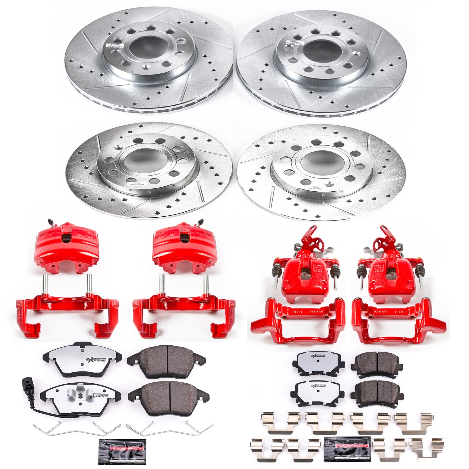 Power Stop - KC4068A-26 - Front and Rear - Disc Brake Pad/Caliper and Rotor Kit
