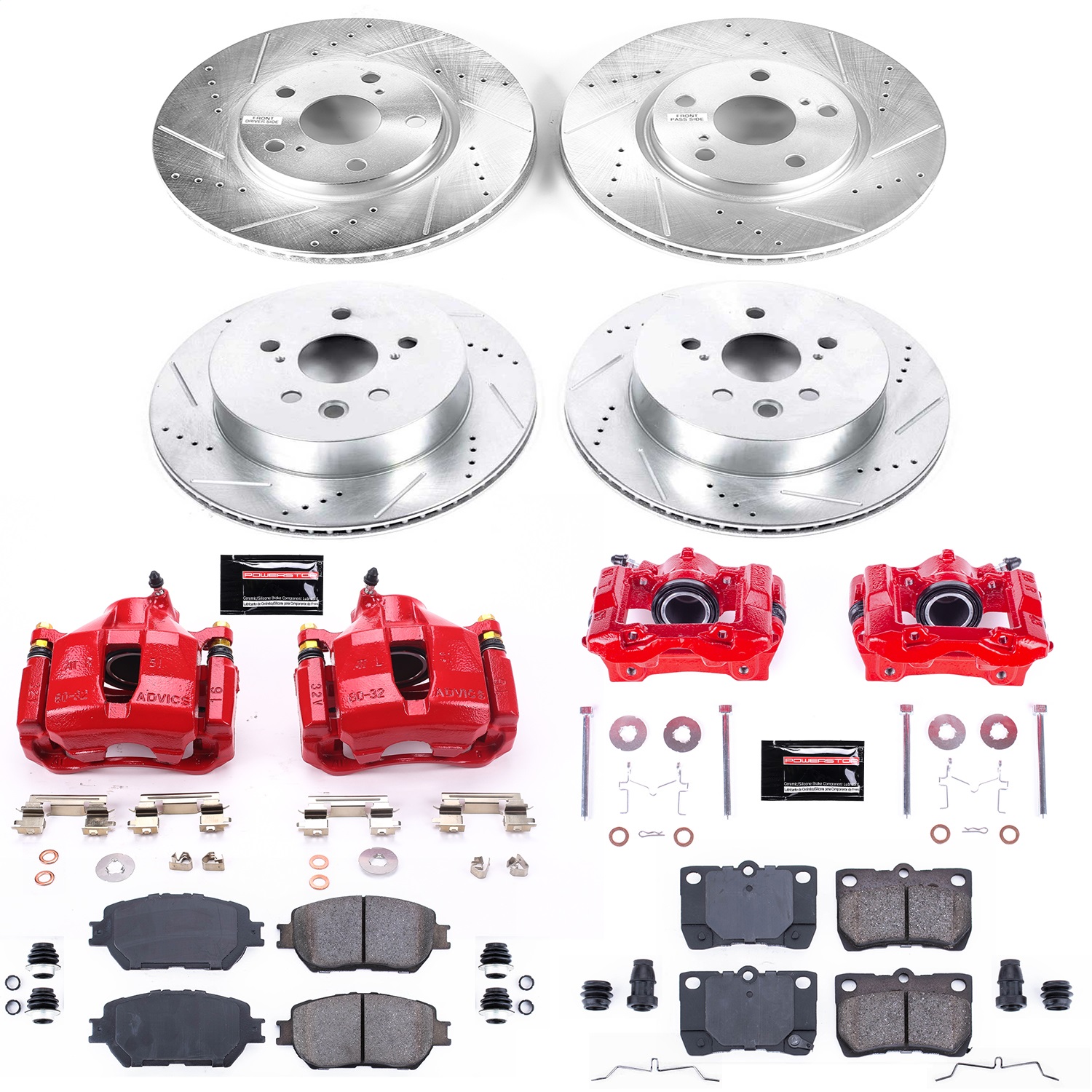 Power Stop - KC4072 - Front and Rear - Disc Brake Pad/Caliper and Rotor Kit