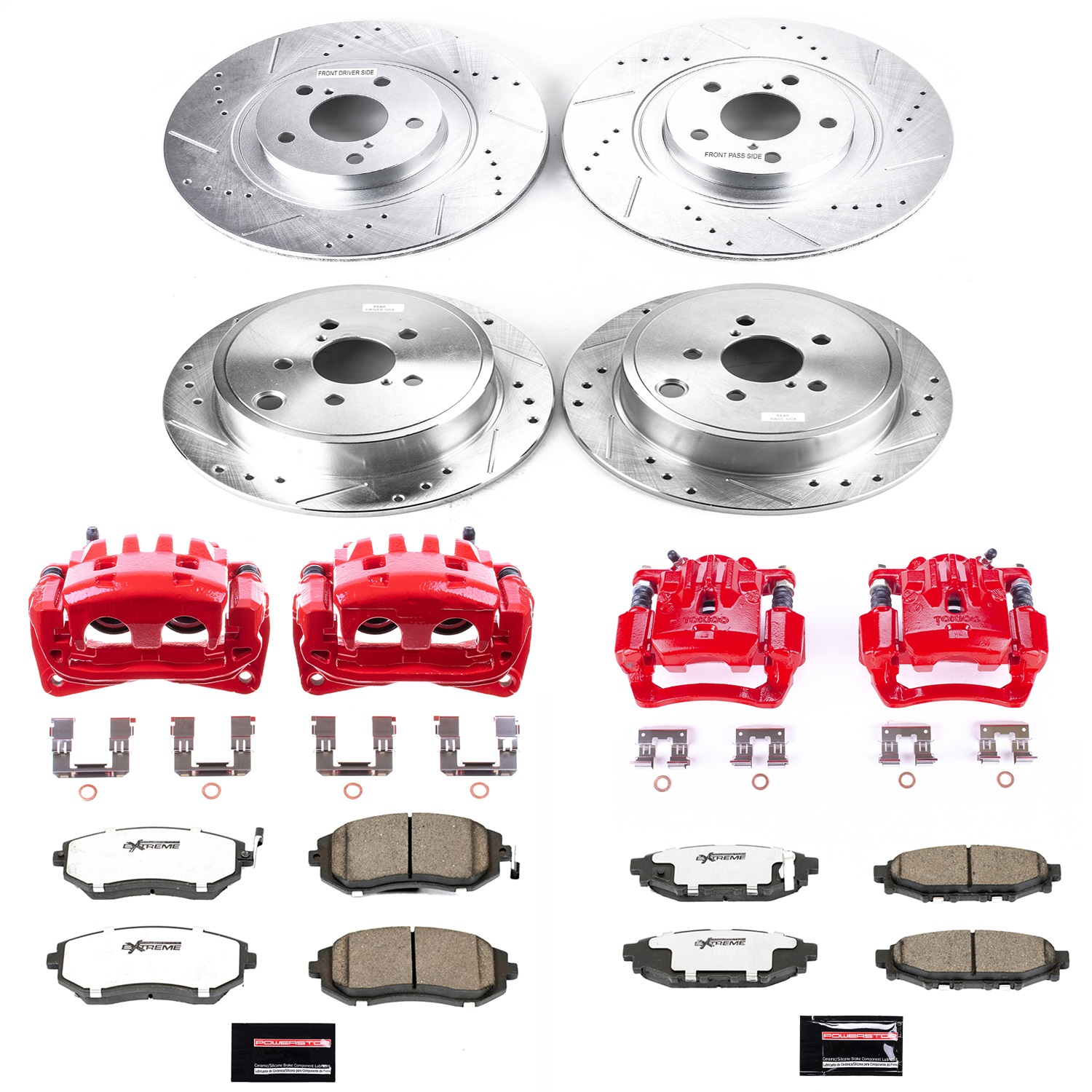 Power Stop - KC4077A-26 - Front and Rear - Disc Brake Pad/Caliper and Rotor Kit