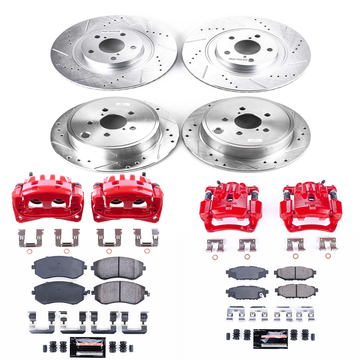 Power Stop - KC4077A - Front and Rear - Disc Brake Pad/Caliper and Rotor Kit