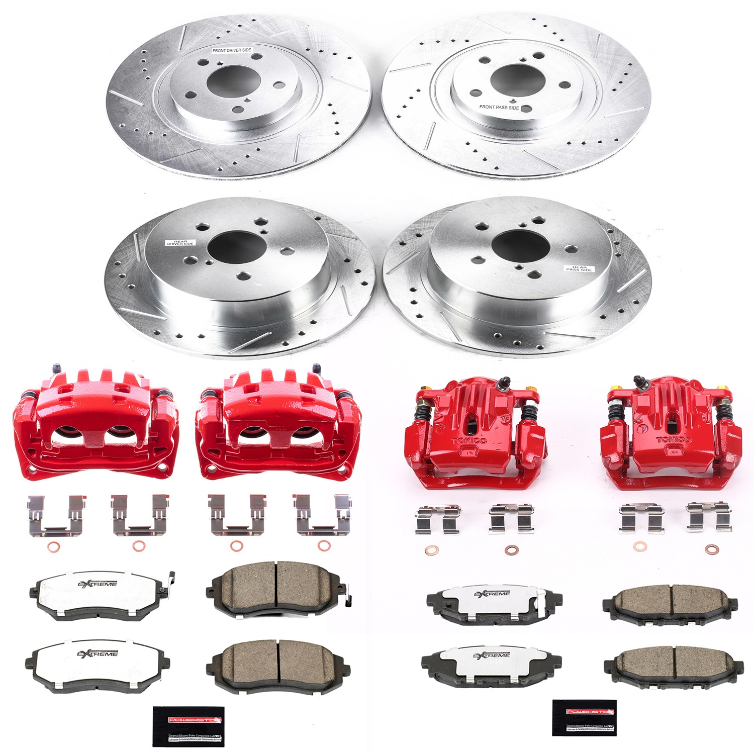 Power Stop - KC4079-26 - Front and Rear - Disc Brake Pad/Caliper and Rotor Kit