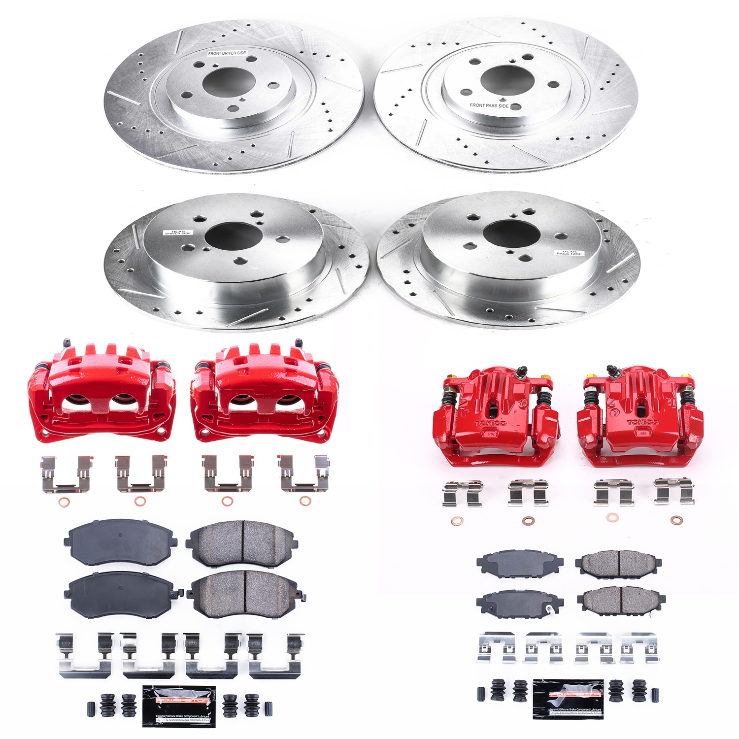 Power Stop - KC4079 - Front and Rear - Disc Brake Pad/Caliper and Rotor Kit