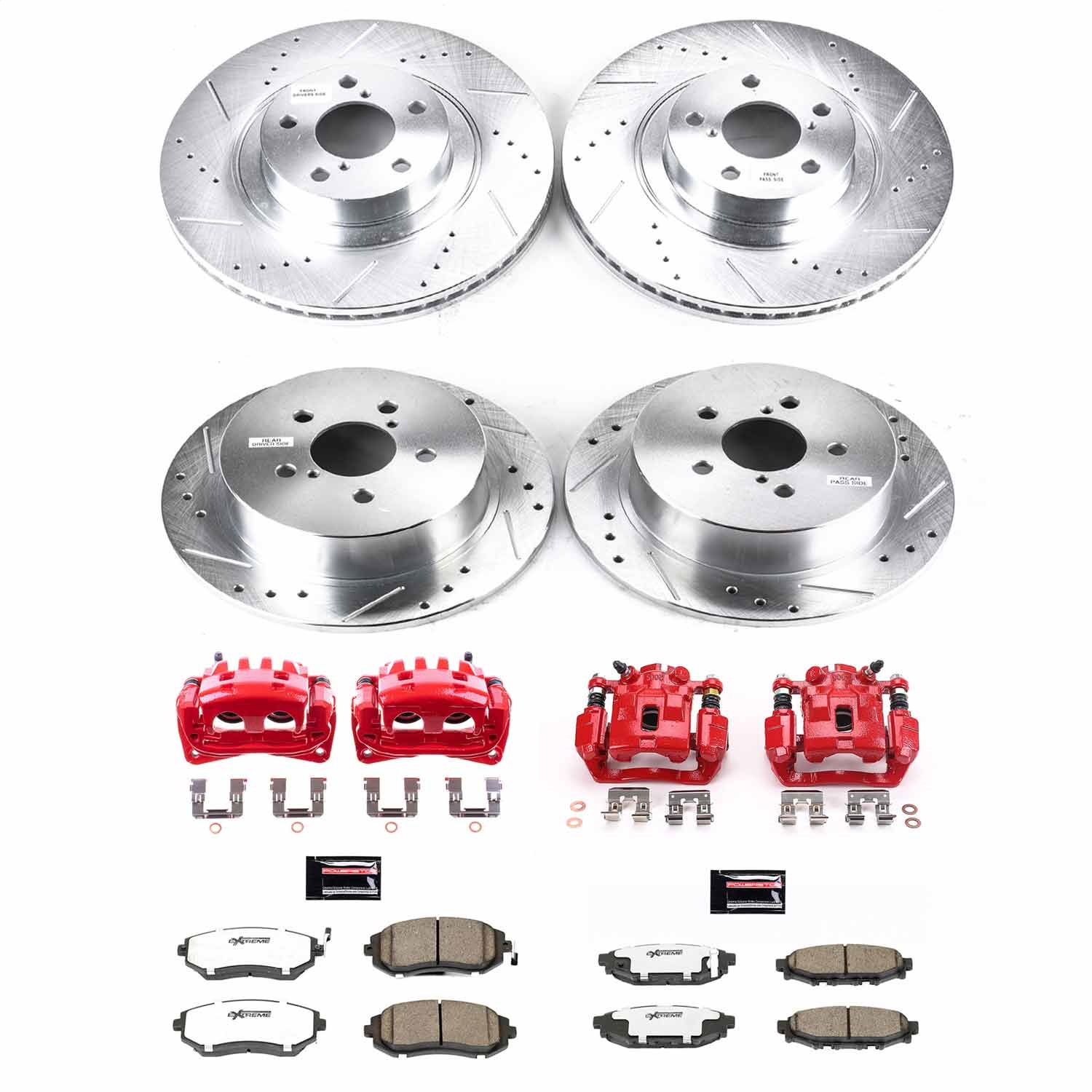 Power Stop - KC4081-26 - Front and Rear - Disc Brake Pad/Caliper and Rotor Kit