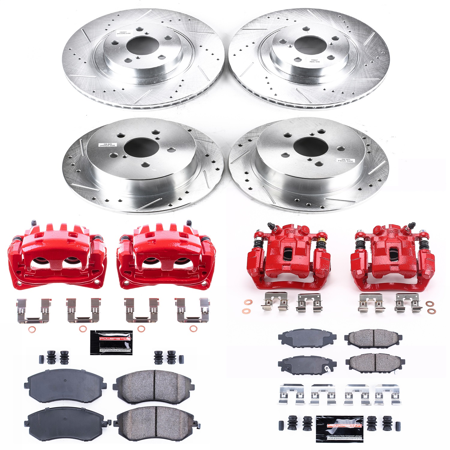 Power Stop - KC4081 - Front and Rear - Disc Brake Pad/Caliper and Rotor Kit