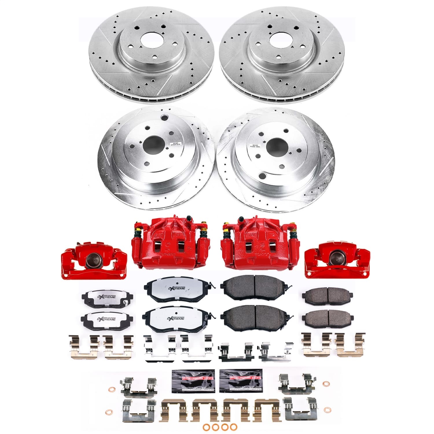 Power Stop - KC4088-26 - Front and Rear - Disc Brake Pad/Caliper and Rotor Kit