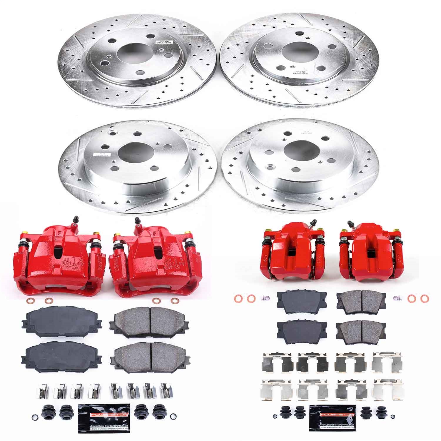 Power Stop - KC4100A - Front and Rear - Disc Brake Pad/Caliper and Rotor Kit