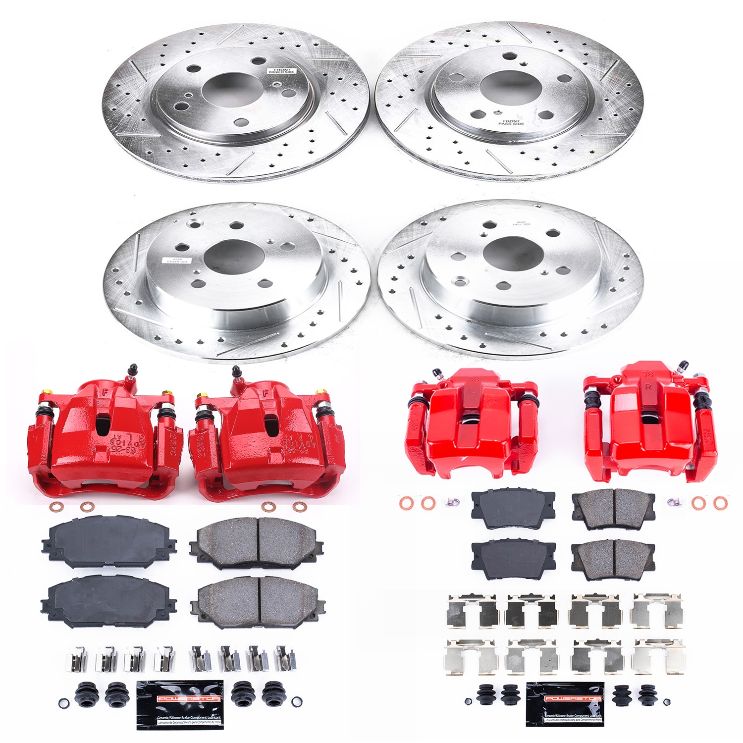 Power Stop - KC4100B - Front and Rear - Disc Brake Pad/Caliper and Rotor Kit