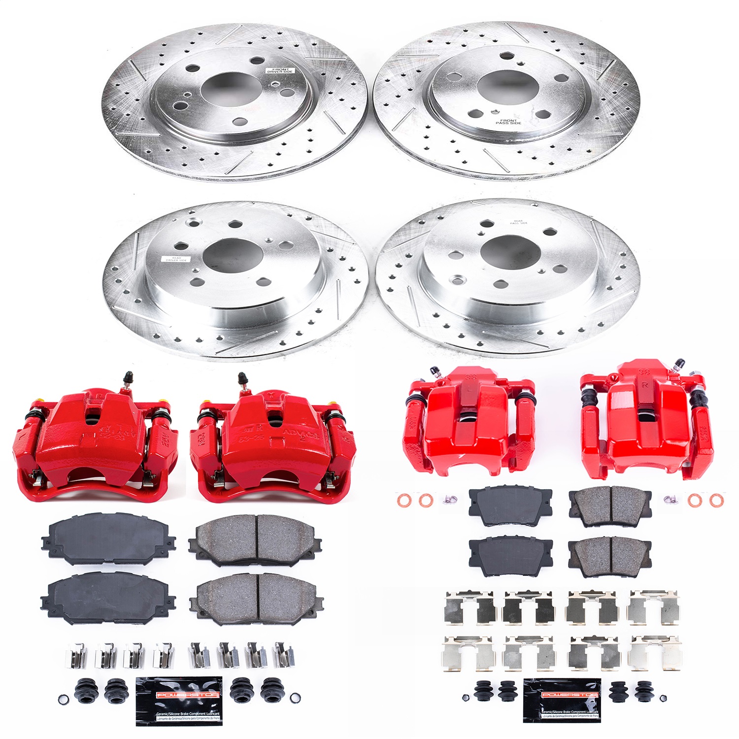 Power Stop - KC4100C - Front and Rear - Disc Brake Pad/Caliper and Rotor Kit