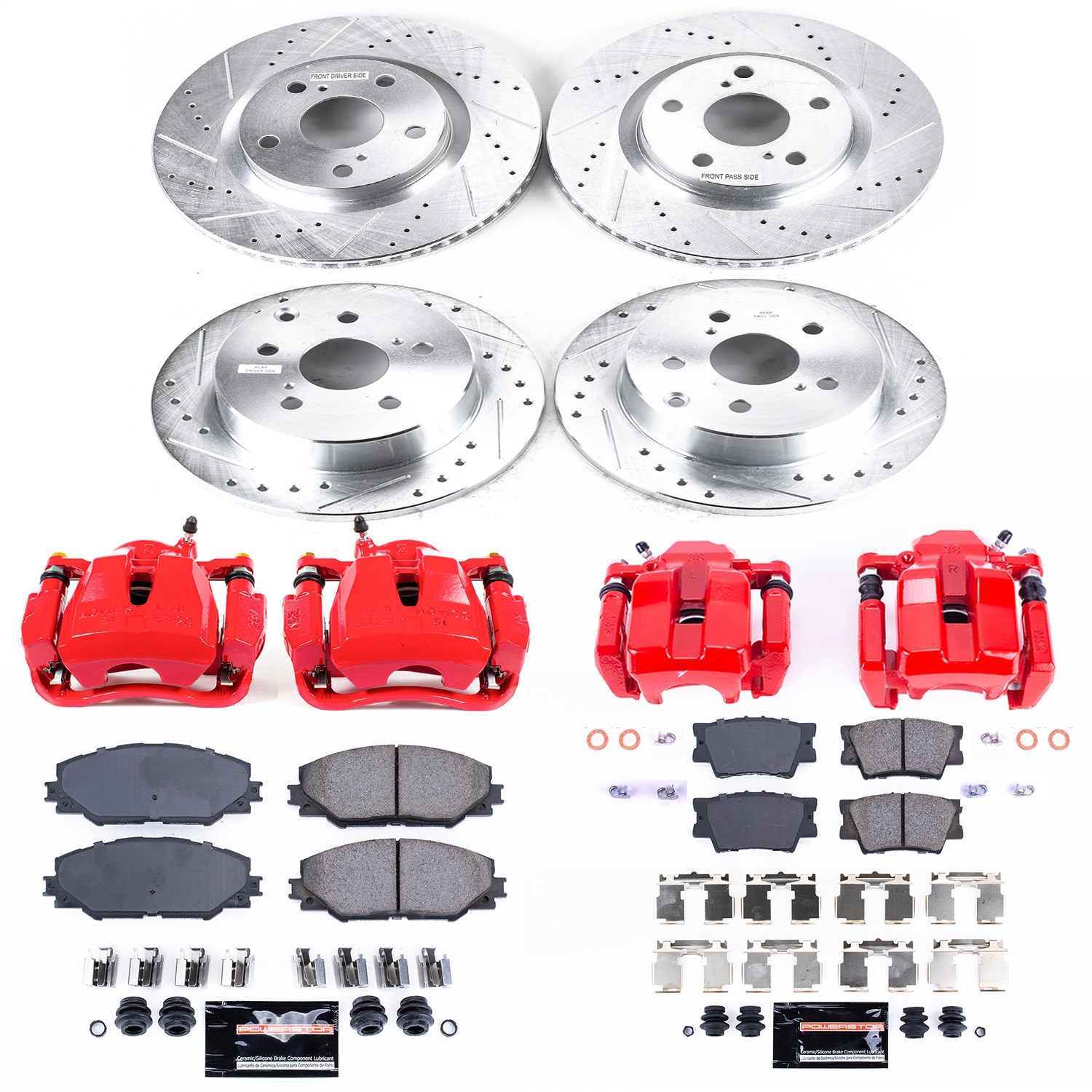 Power Stop - KC4101A - Front and Rear - Disc Brake Pad/Caliper and Rotor Kit