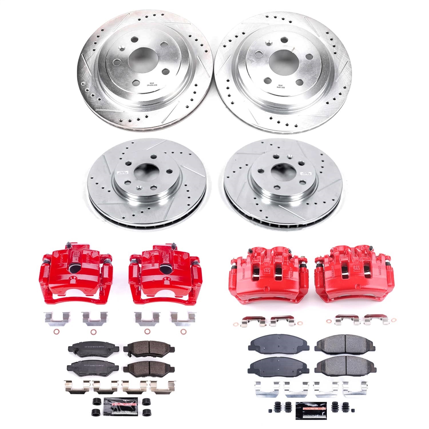 Power Stop - KC4134B - Front and Rear - Disc Brake Pad/Caliper and Rotor Kit