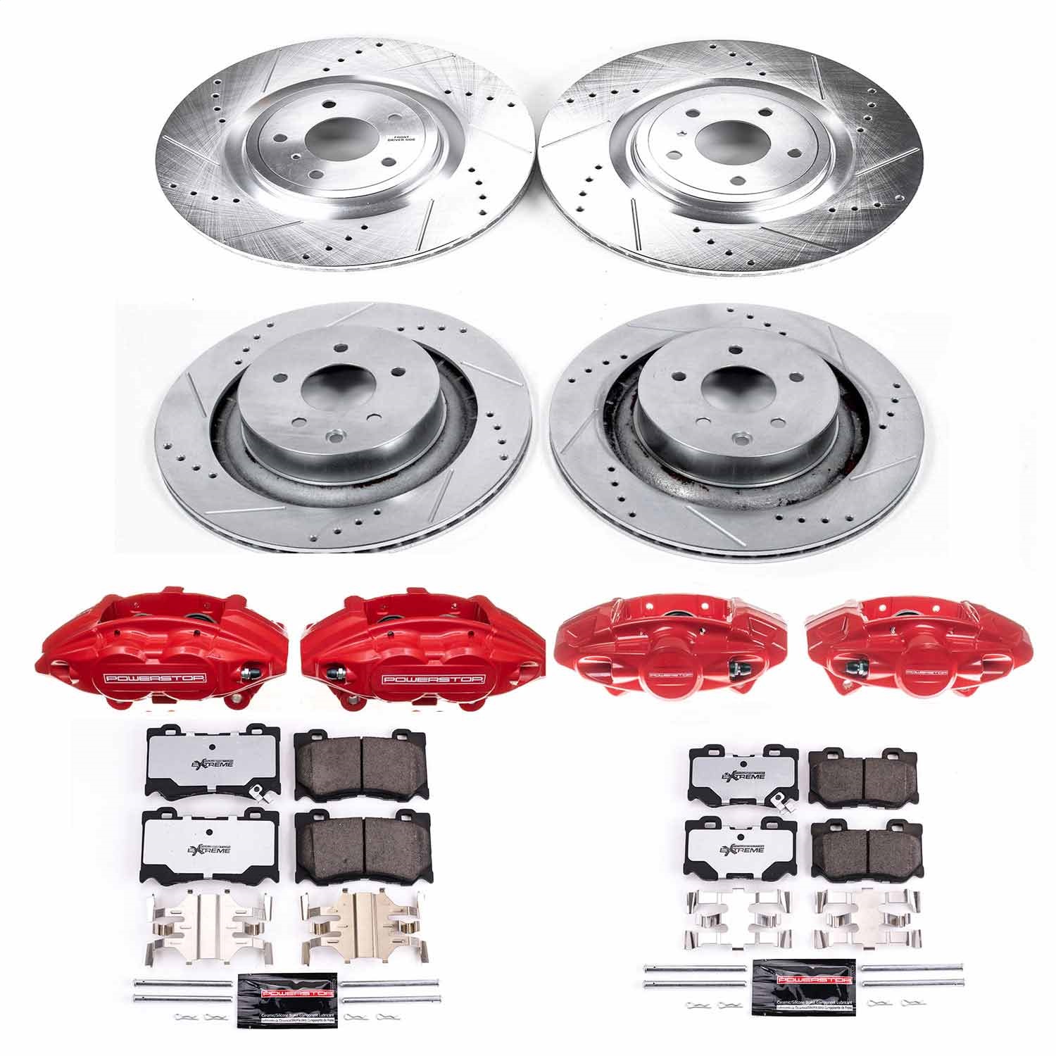 Power Stop - KC4138A-26 - Front and Rear - Disc Brake Pad/Caliper and Rotor Kit