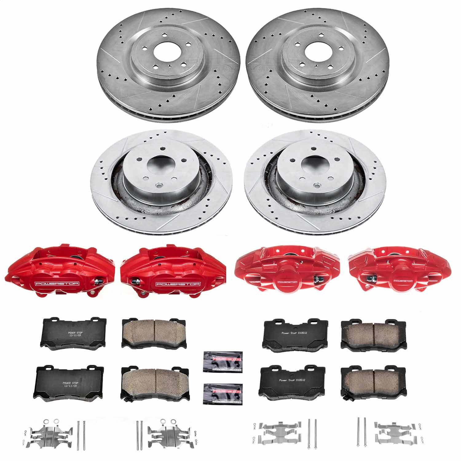 Power Stop - KC4138A - Front and Rear - Disc Brake Pad/Caliper and Rotor Kit