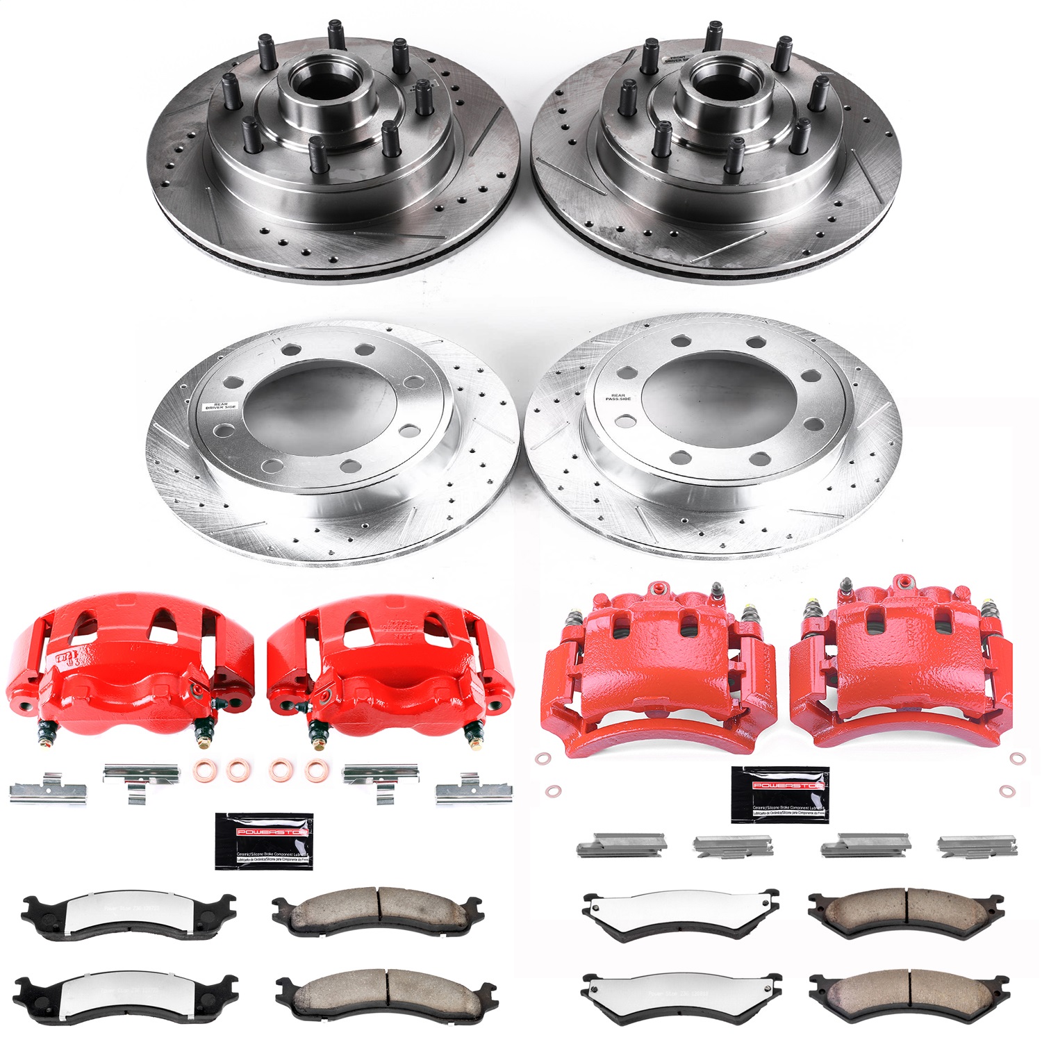 Power Stop - KC4434-36 - Front and Rear - Disc Brake Pad/Caliper and Rotor Kit