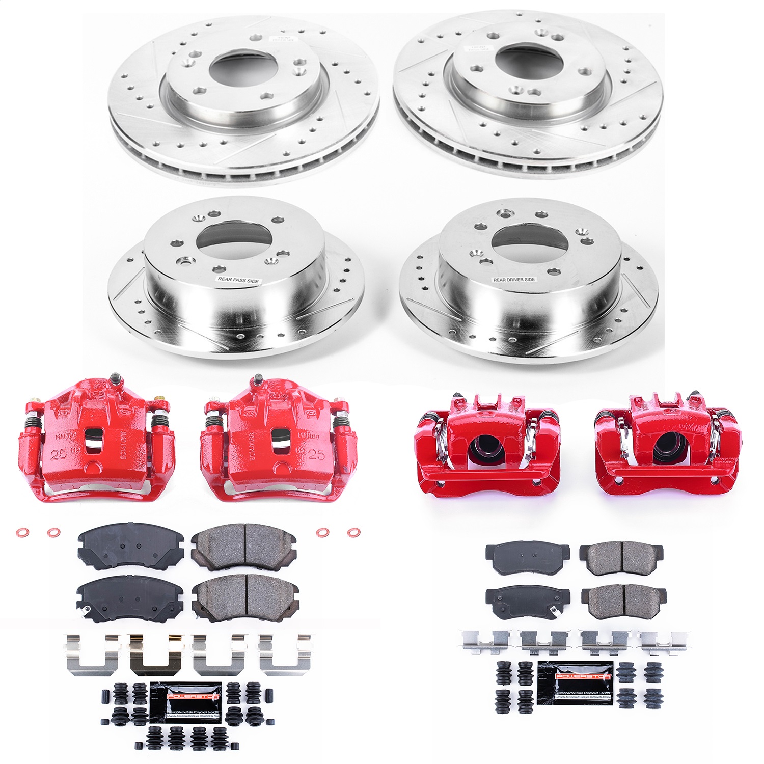 Power Stop - KC4442 - Front and Rear - Disc Brake Pad/Caliper and Rotor Kit