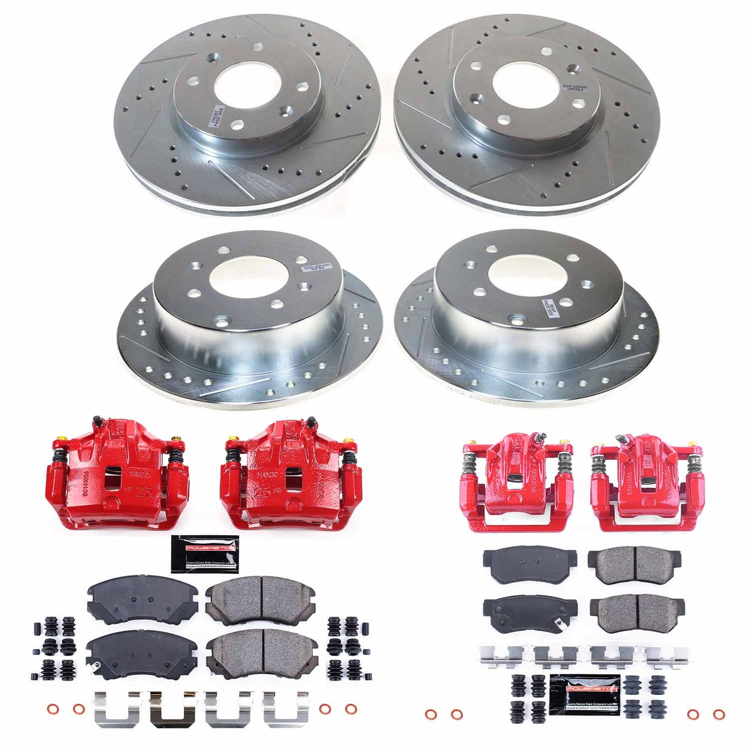 Power Stop - KC4445A - Front and Rear - Disc Brake Pad/Caliper and Rotor Kit