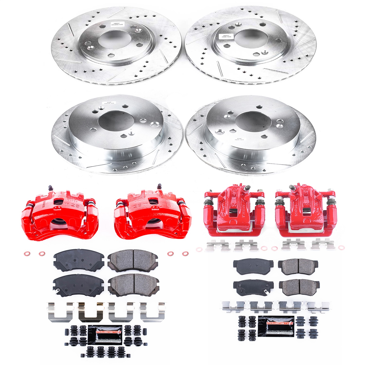 Power Stop - KC4448 - Front and Rear - Disc Brake Pad/Caliper and Rotor Kit