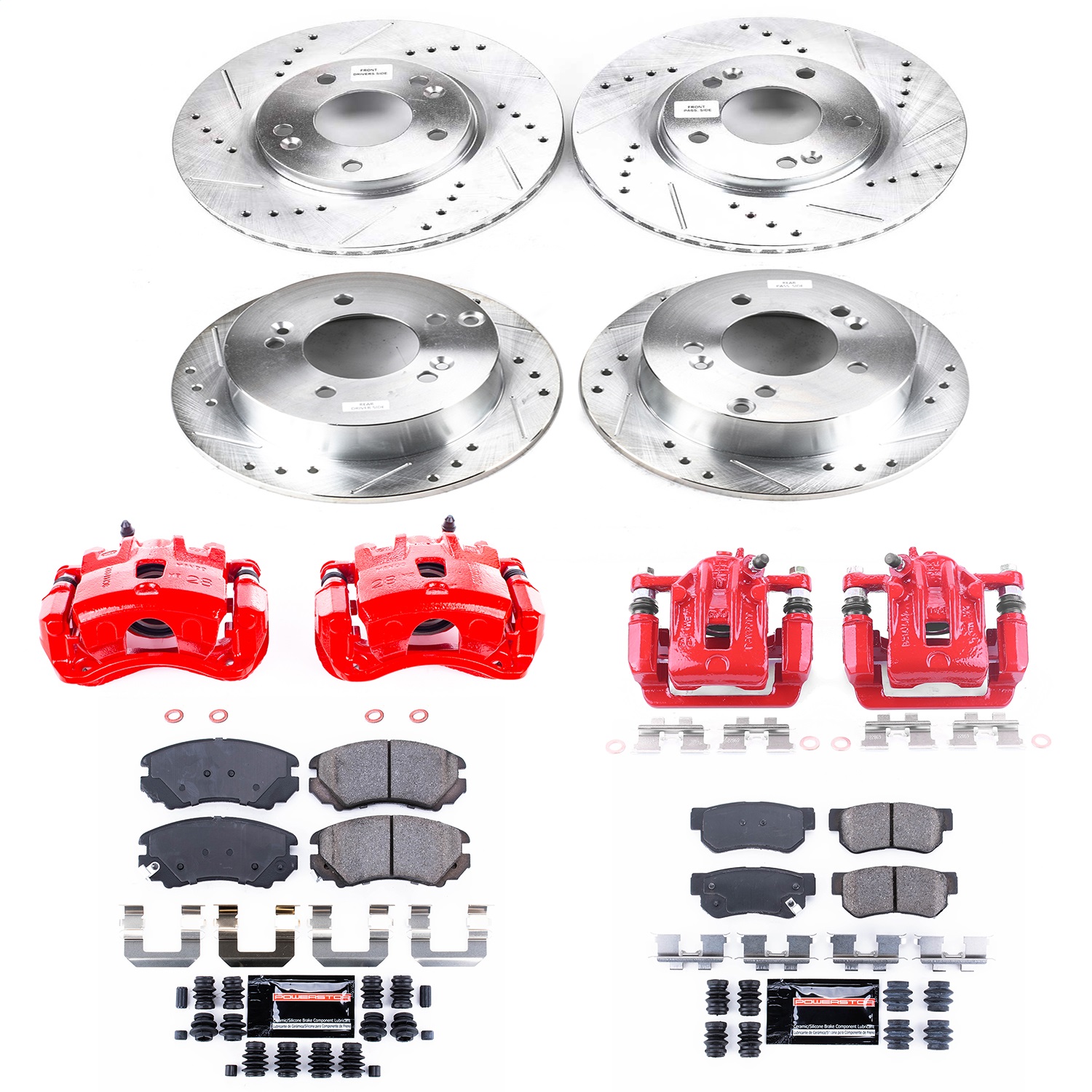 Power Stop - KC4449A - Front and Rear - Disc Brake Pad/Caliper and Rotor Kit