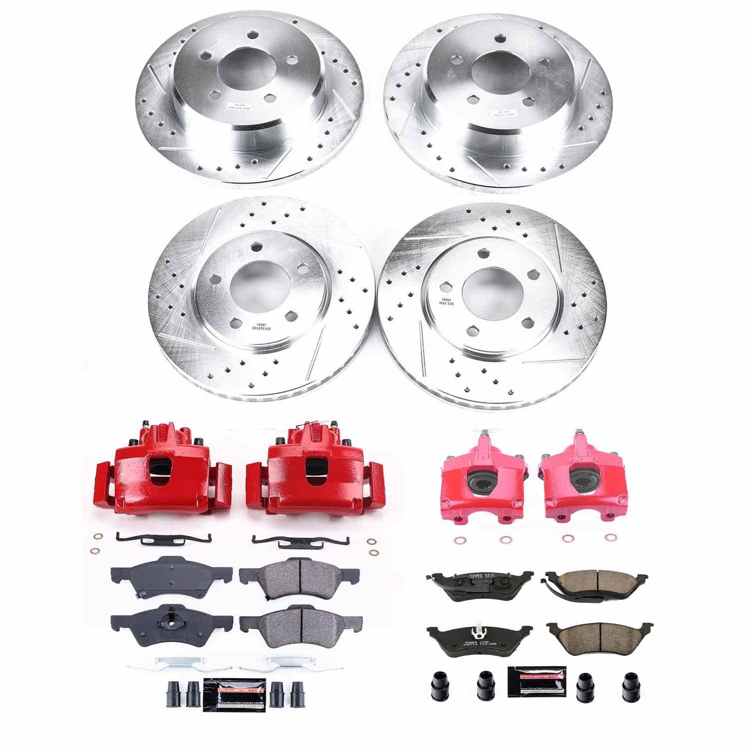 Power Stop - KC4458 - Front and Rear - Disc Brake Pad/Caliper and Rotor Kit