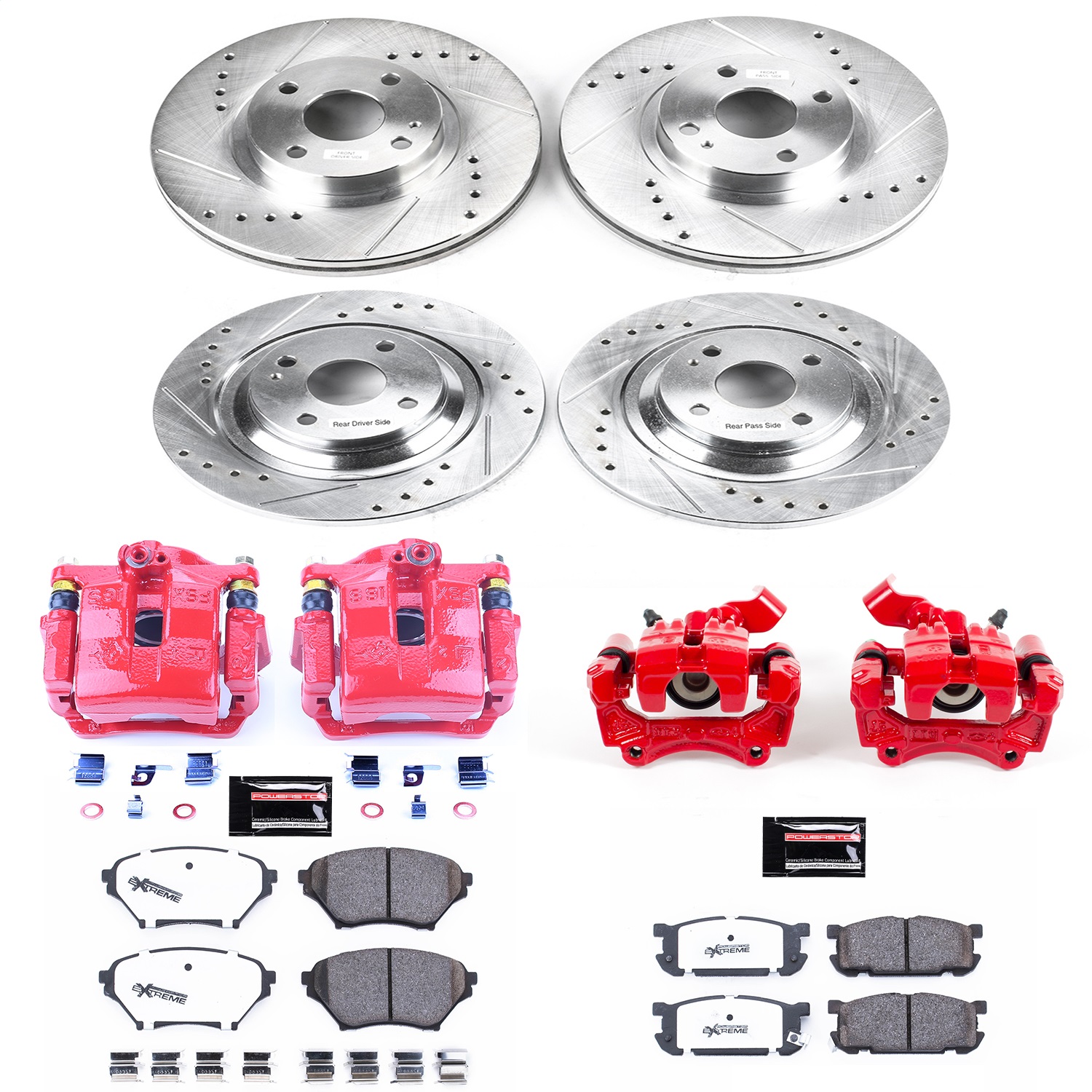 Power Stop - KC4468-26 - Front and Rear - Disc Brake Pad/Caliper and Rotor Kit