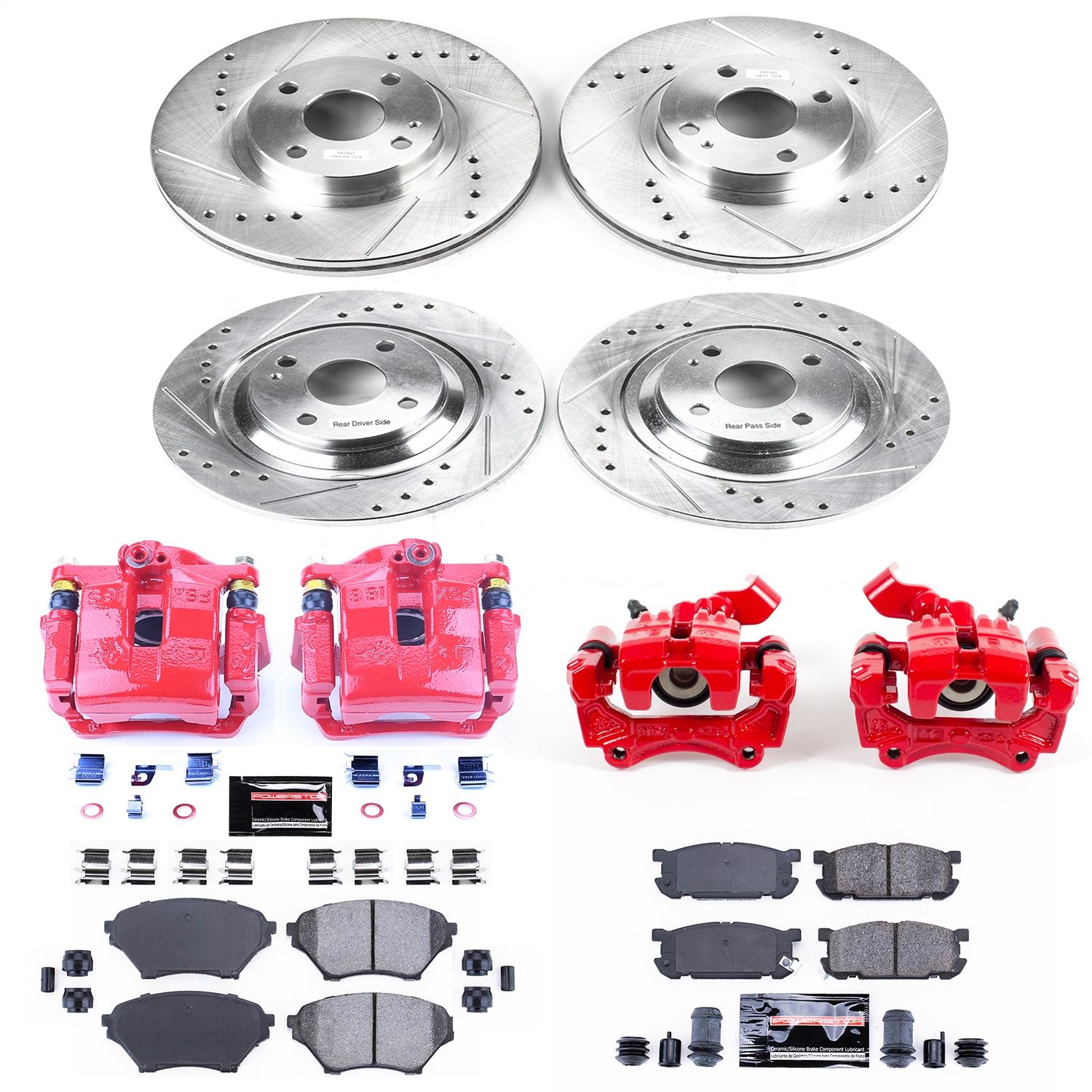 Power Stop - KC4468 - Front and Rear - Disc Brake Pad/Caliper and Rotor Kit