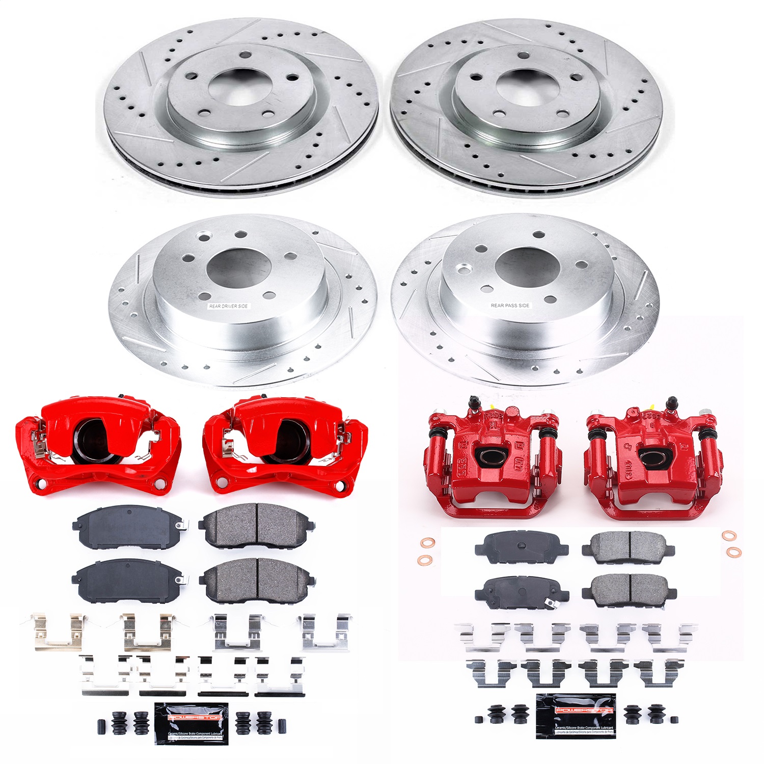 Power Stop - KC4475A - Front and Rear - Disc Brake Pad/Caliper and Rotor Kit